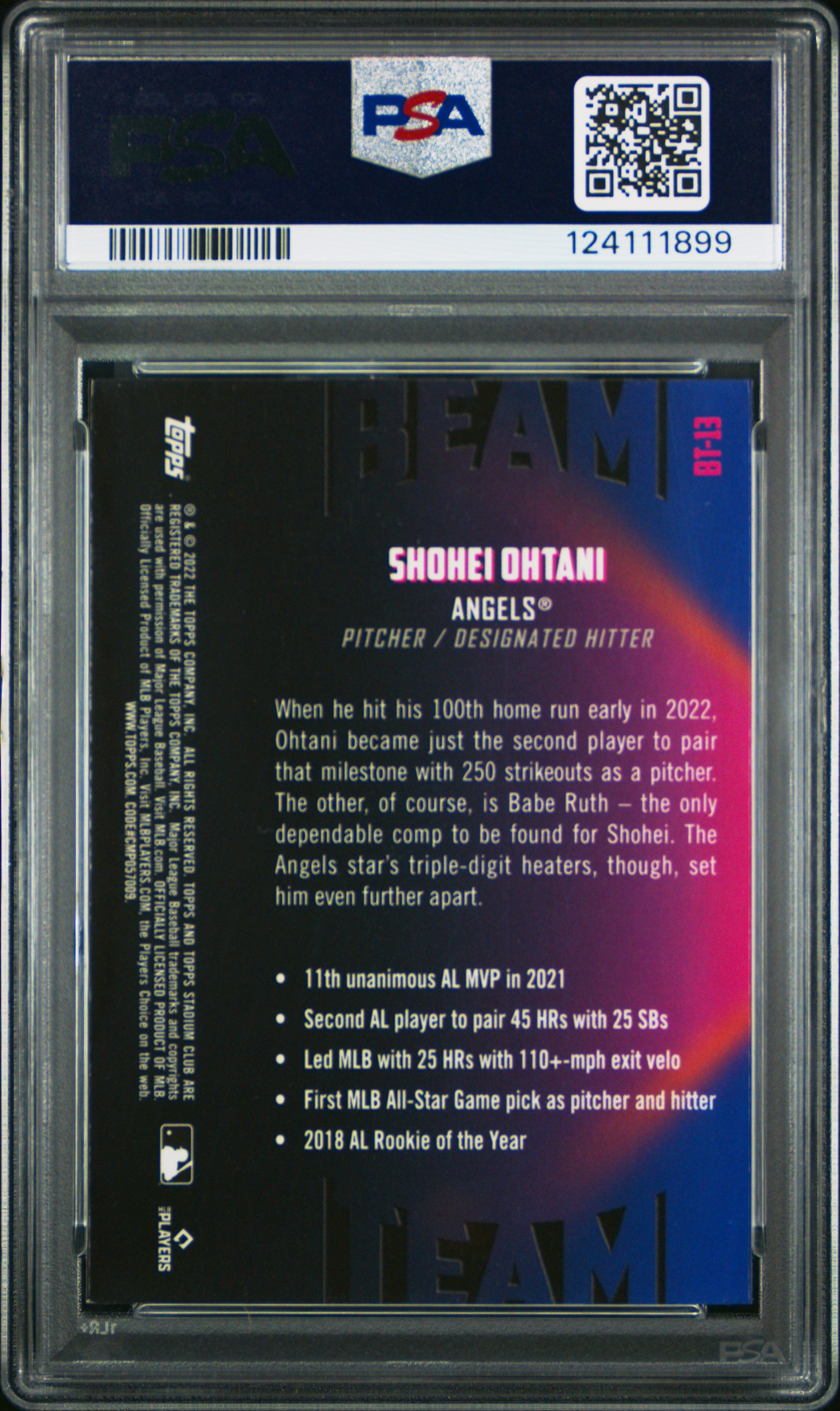 2022 Topps Stadium Club Chrome Beam Team Shohei Ohtani #BT13 PSA 9