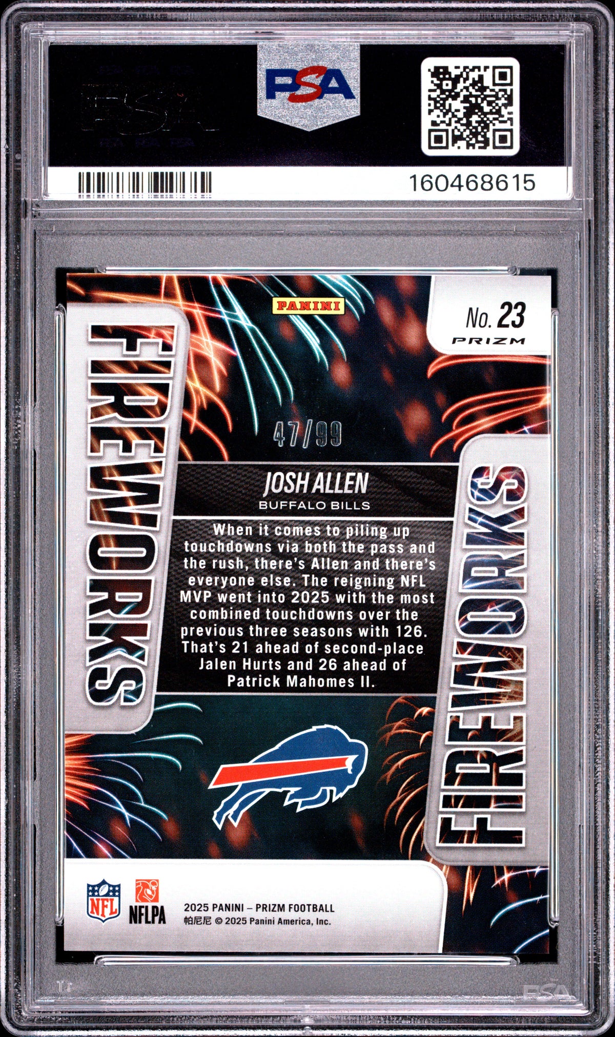 2025 Panini Prizm Fireworks Josh Allen Blue Ice #23 PSA 10