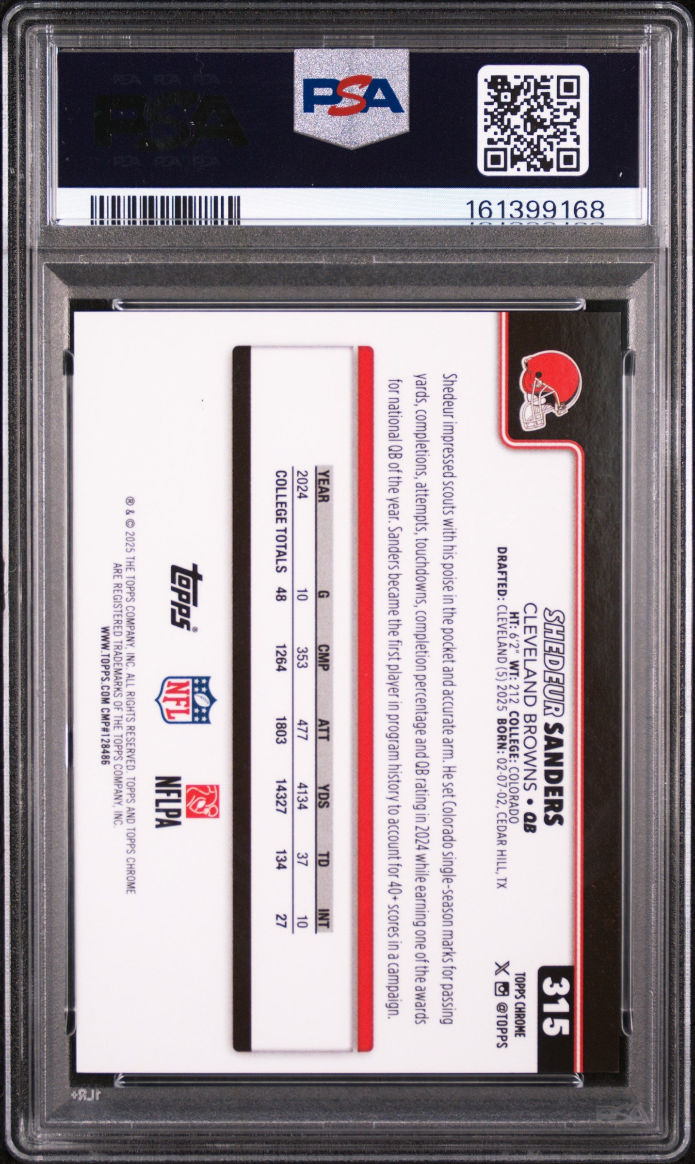 2025 Topps Chrome Shedeur Sanders Variation Green Refractor 69/99 #315 PSA 9
