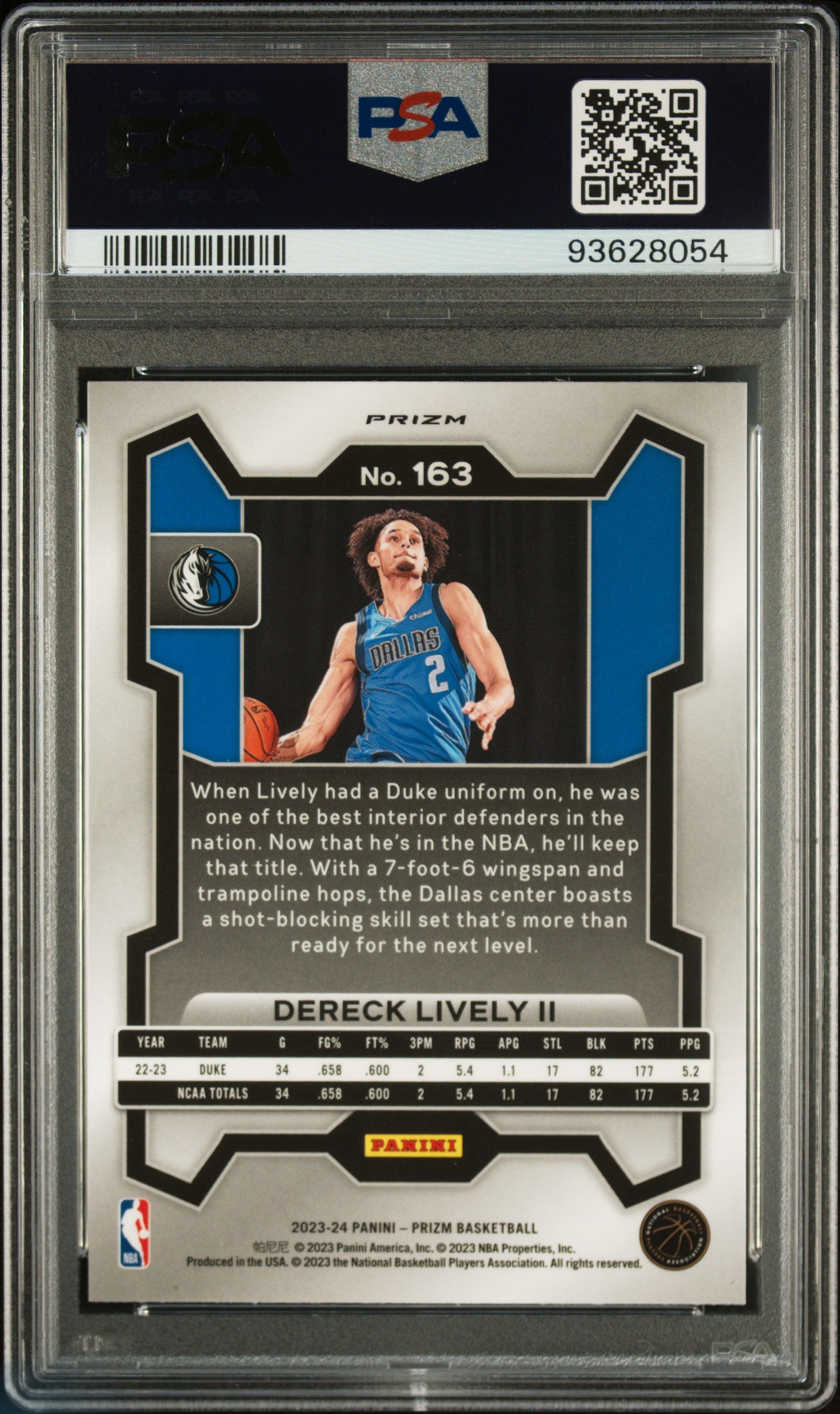 2023 Panini Prizm Dereck Lively II Green Ice Rookie #163 PSA 9