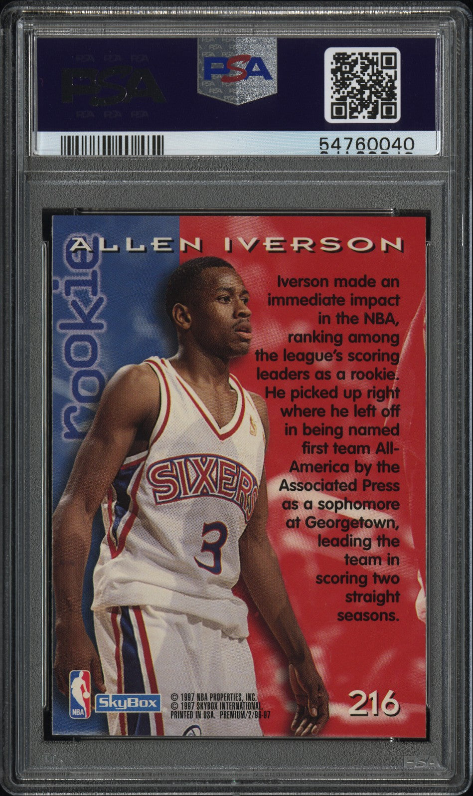 1996 Skybox Premium Allen Iverson Rubies #216 PSA 8