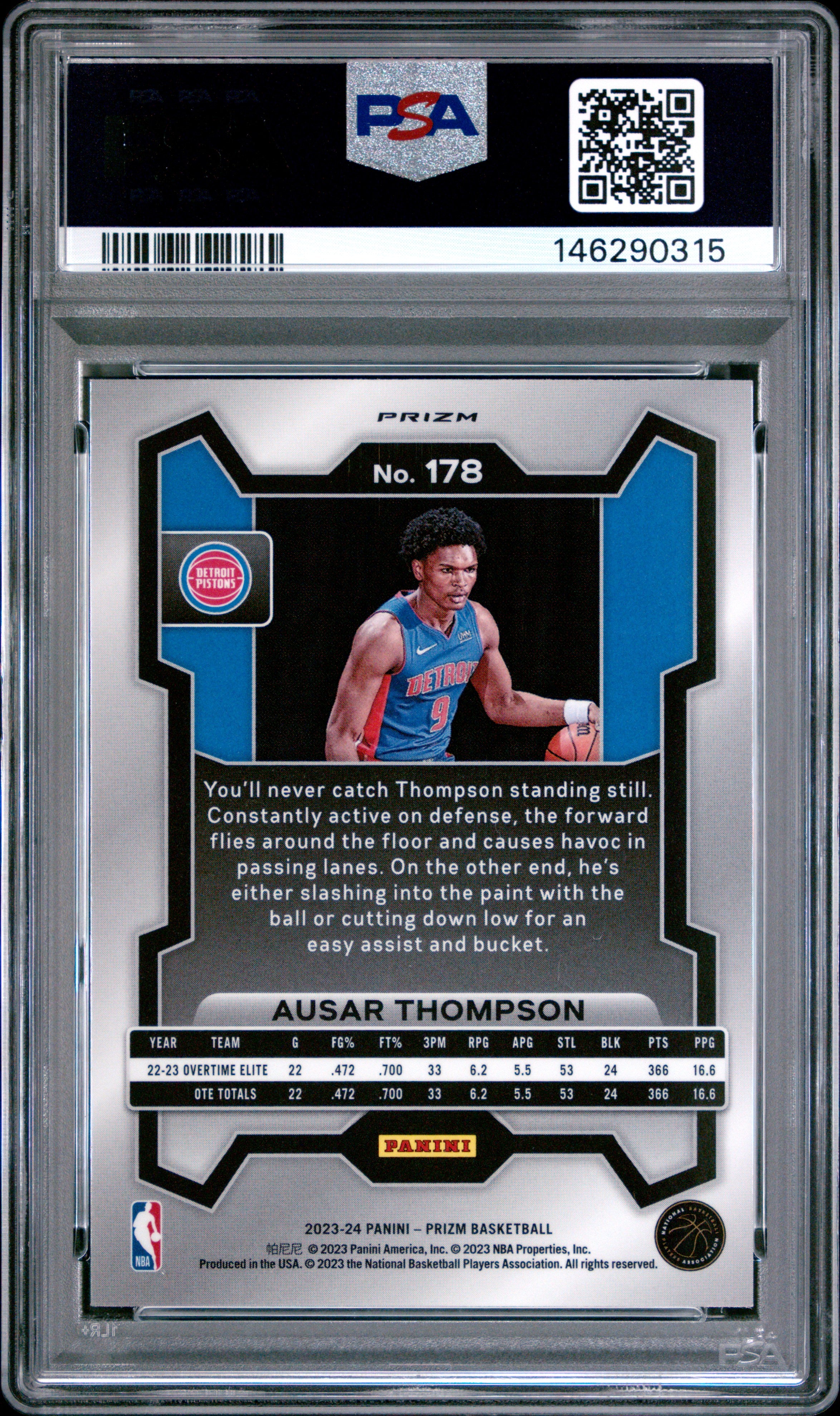 2023 Panini Prizm Ausar Thompson Silver #178 PSA 10