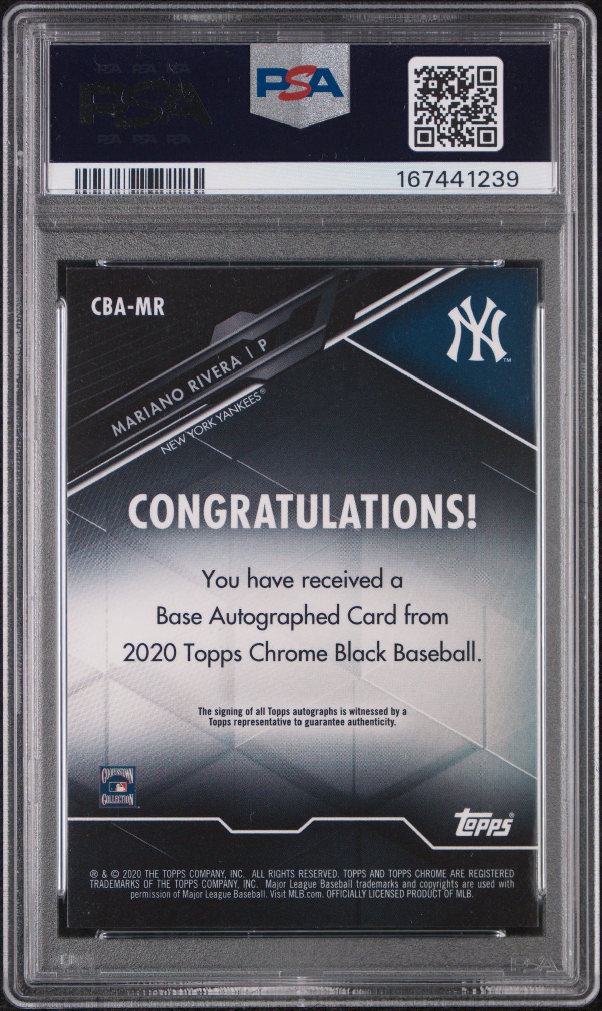 2020 Topps Chrome Black Autographs Mariano Rivera #MR PSA 10