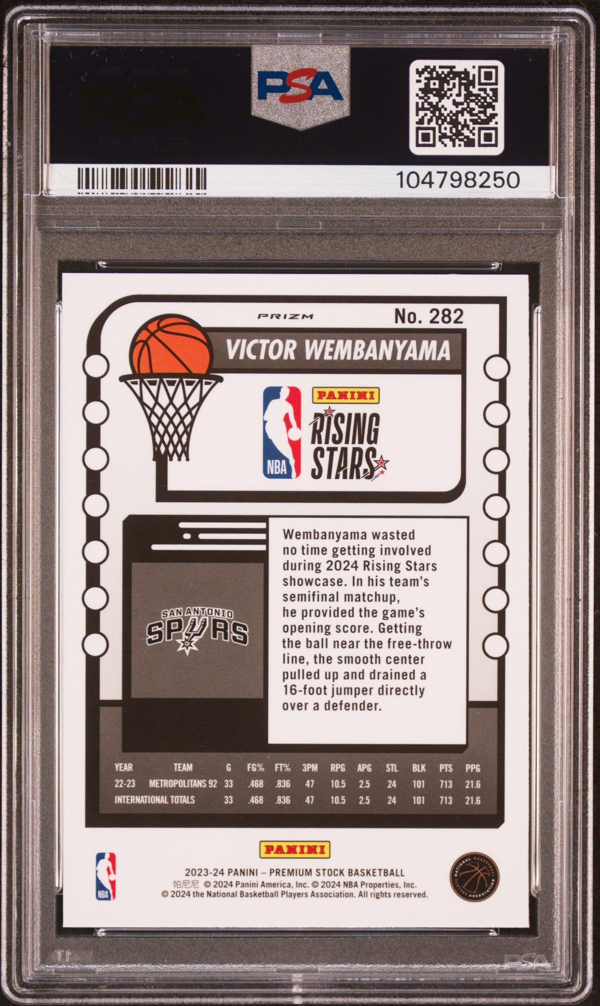 2023 Panini Hoops Premium Stock Victor Wembanyama Ice Prizm #282 PSA 9