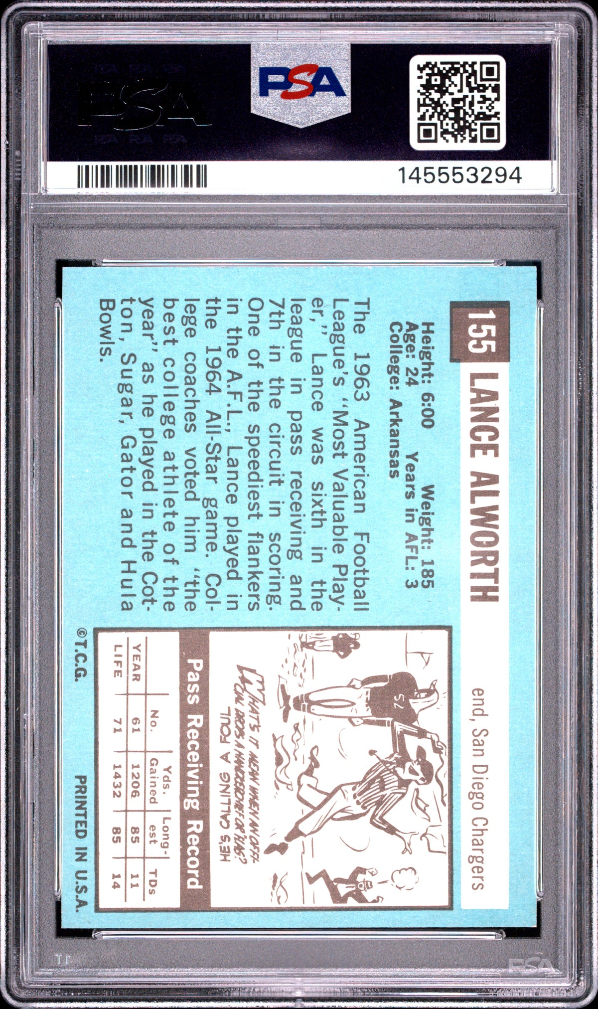 1964 Topps Lance Alworth #155 PSA 8