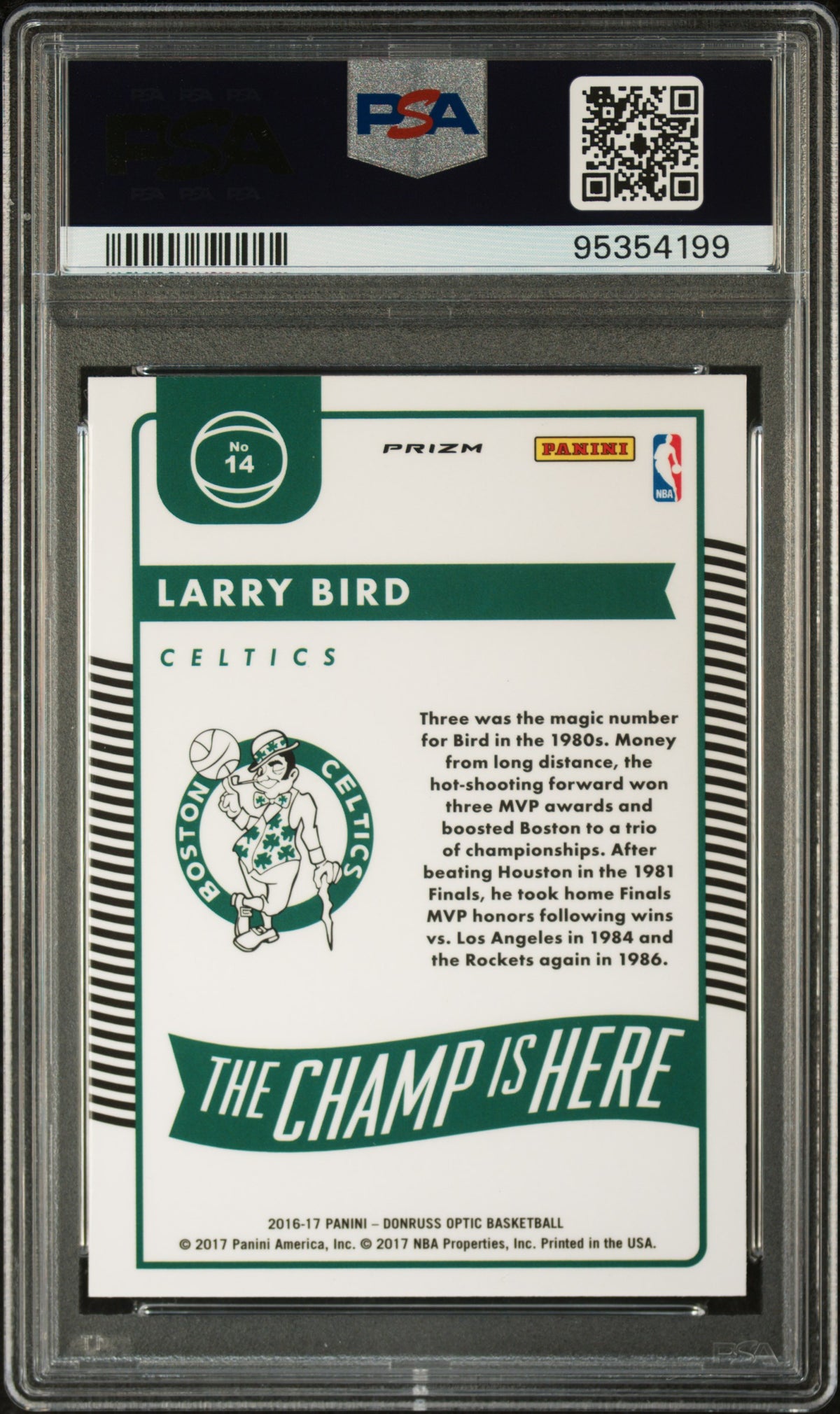 2016 Panini Donruss Optic The Champ Is Here Larry Bird Holo #14 PSA 10