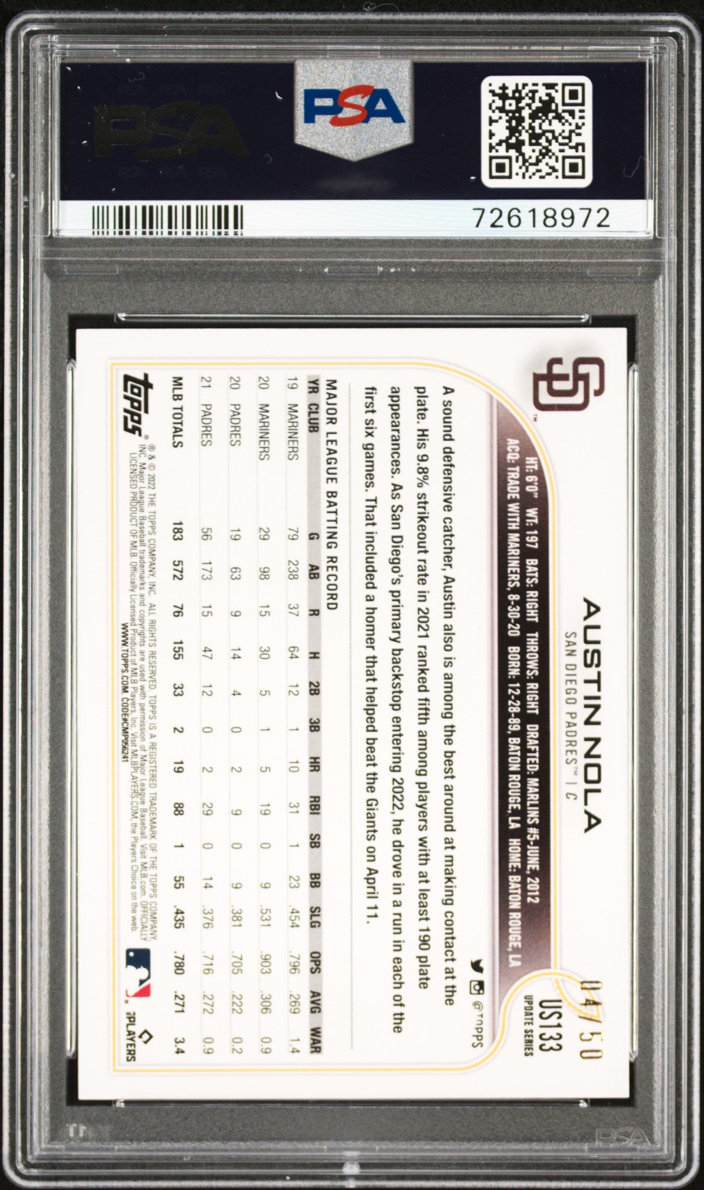 2022 Topps Update Austin Nola Mother's Day Hot Pink #US133 PSA 9