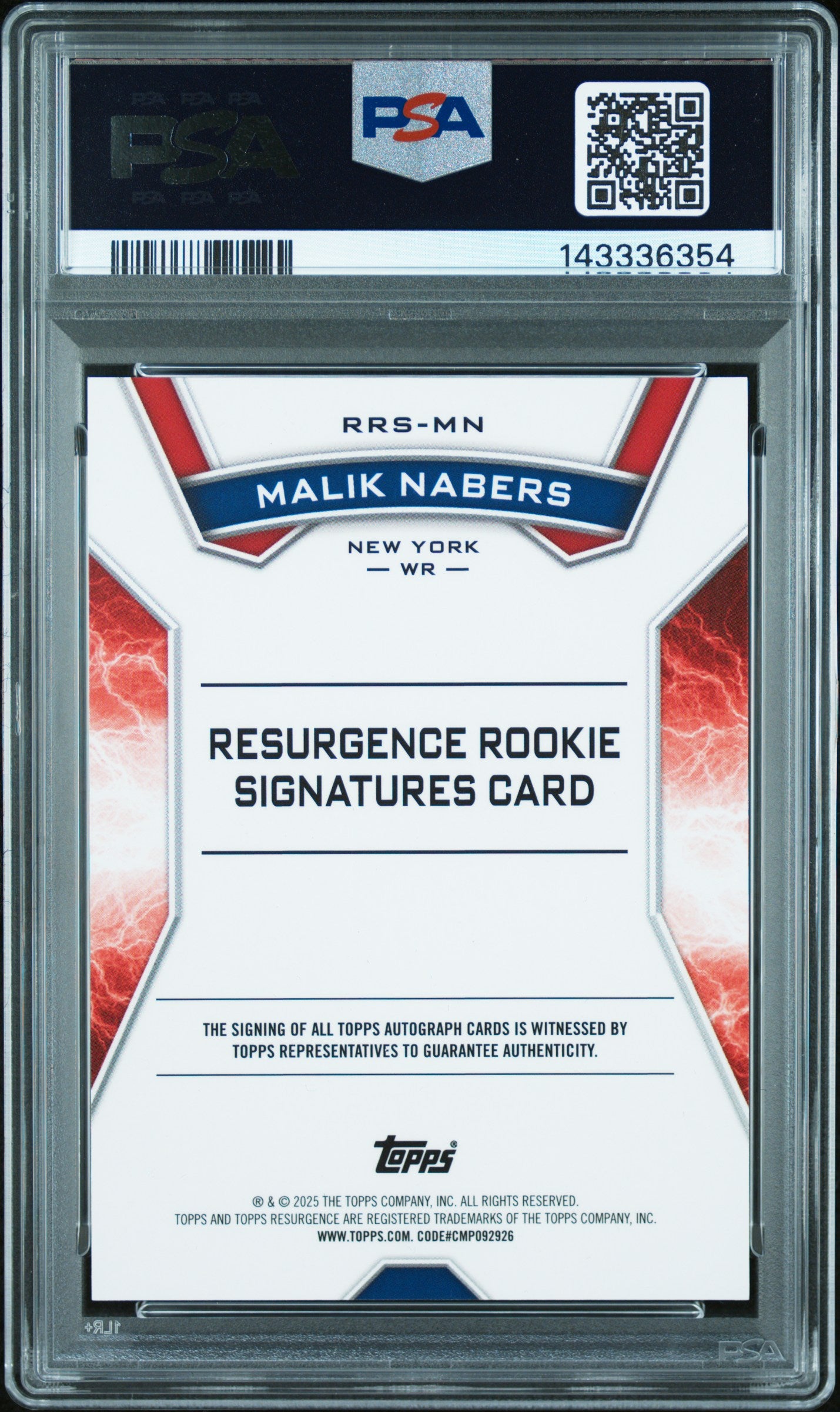 2024 Topps Resurgence Rookie Signatures Malik Nabers RR Orange Power 10/25 PSA 9