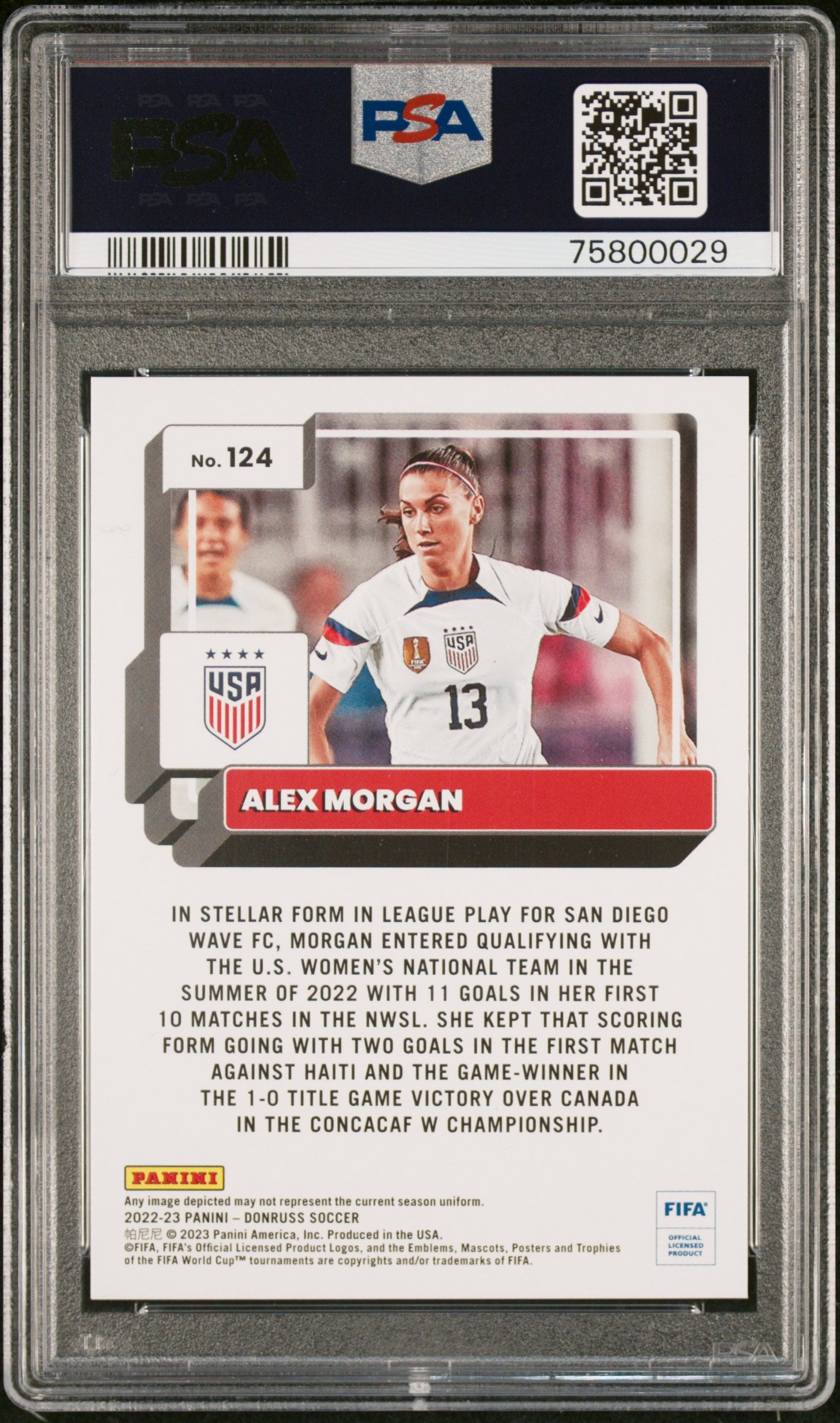 2022 Panini Donruss FIFA Alex Morgan Teal #124 PSA 10