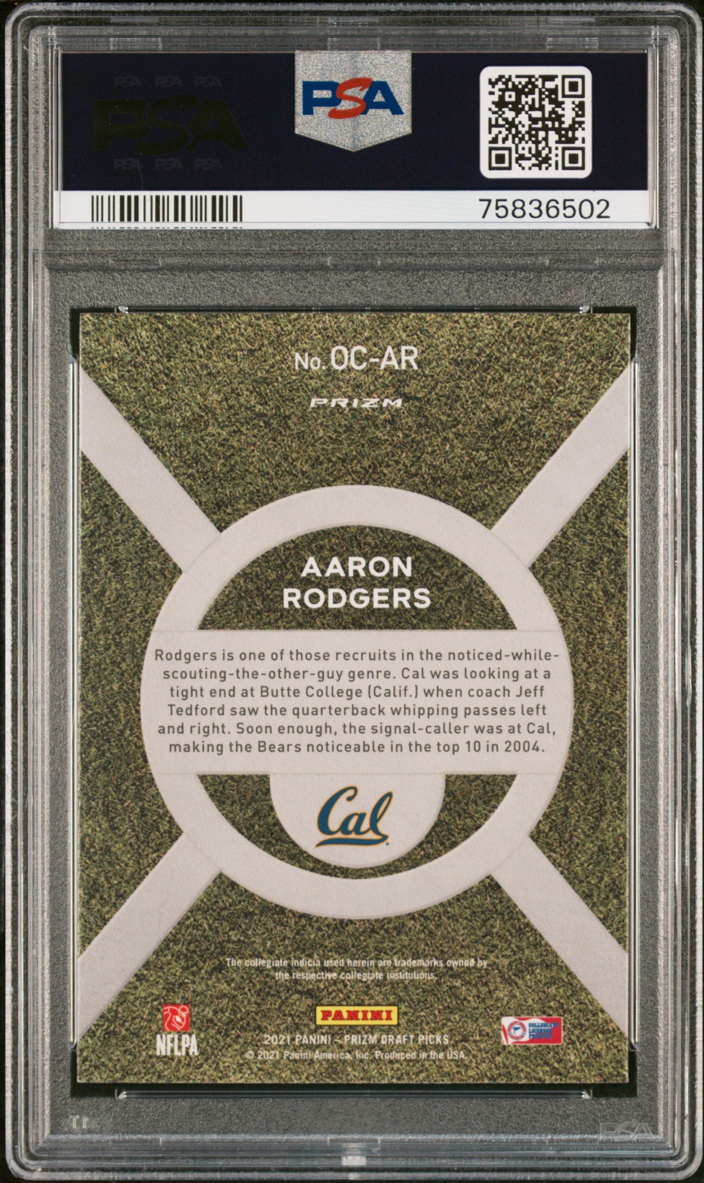 2021 Panini Prizm Draft Picks On Campus Aaron Rodgers #OCAR PSA 10