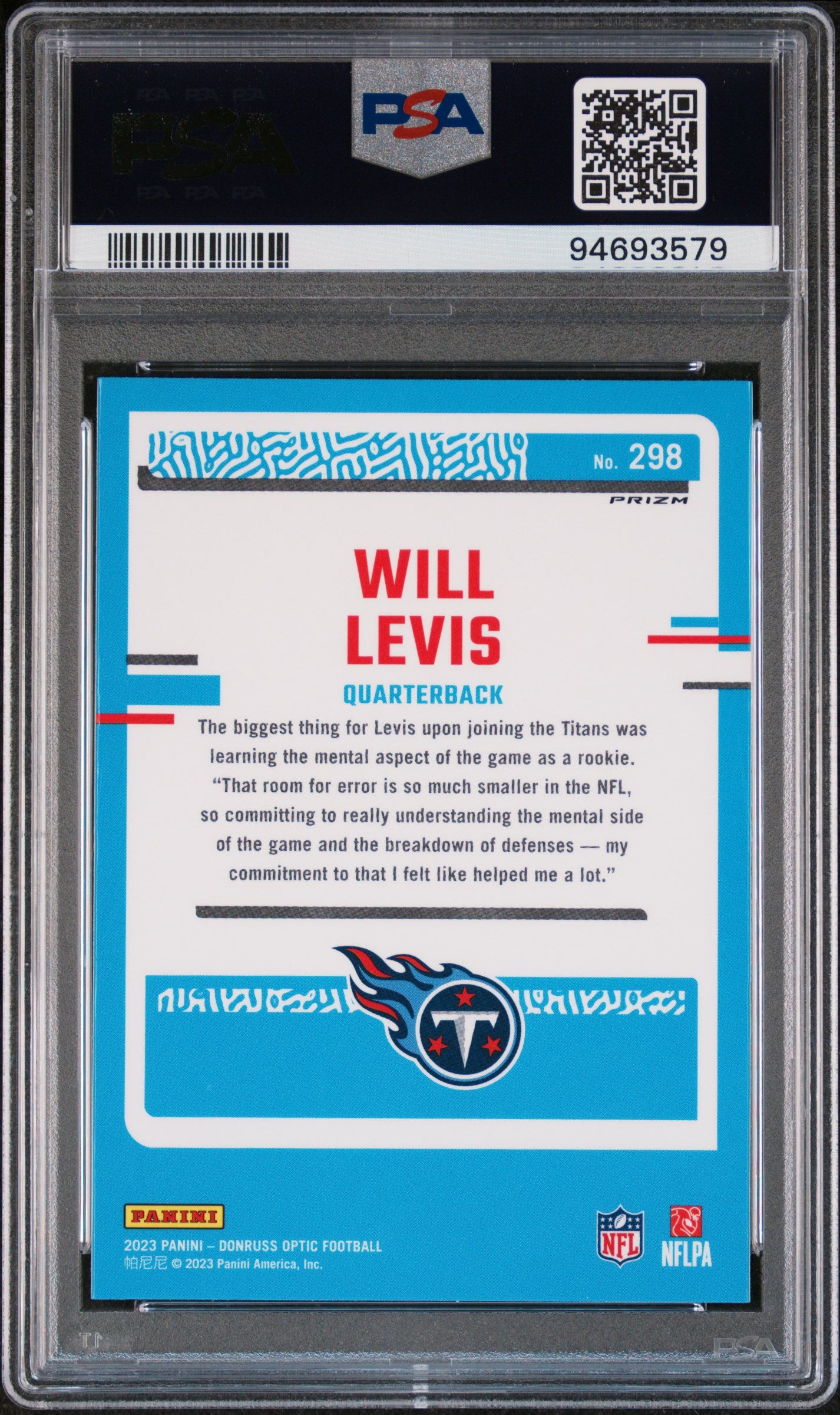 2023 Panini Donruss Optic Will Levis Holo #298 PSA 10