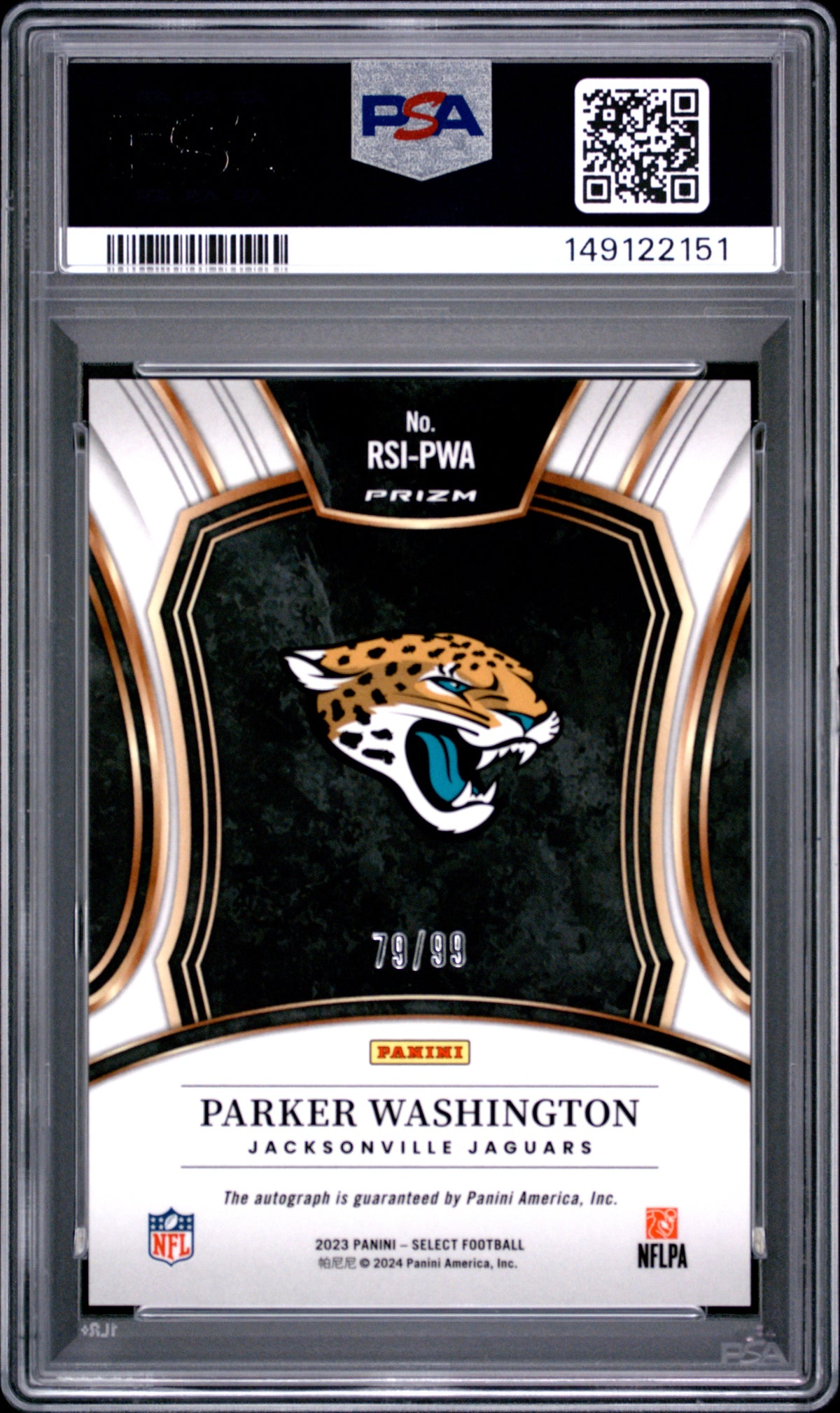 2023 Select Rookie Signatures Parker Washington Blue Prizm/99 PSA 9 MINT Jaguars