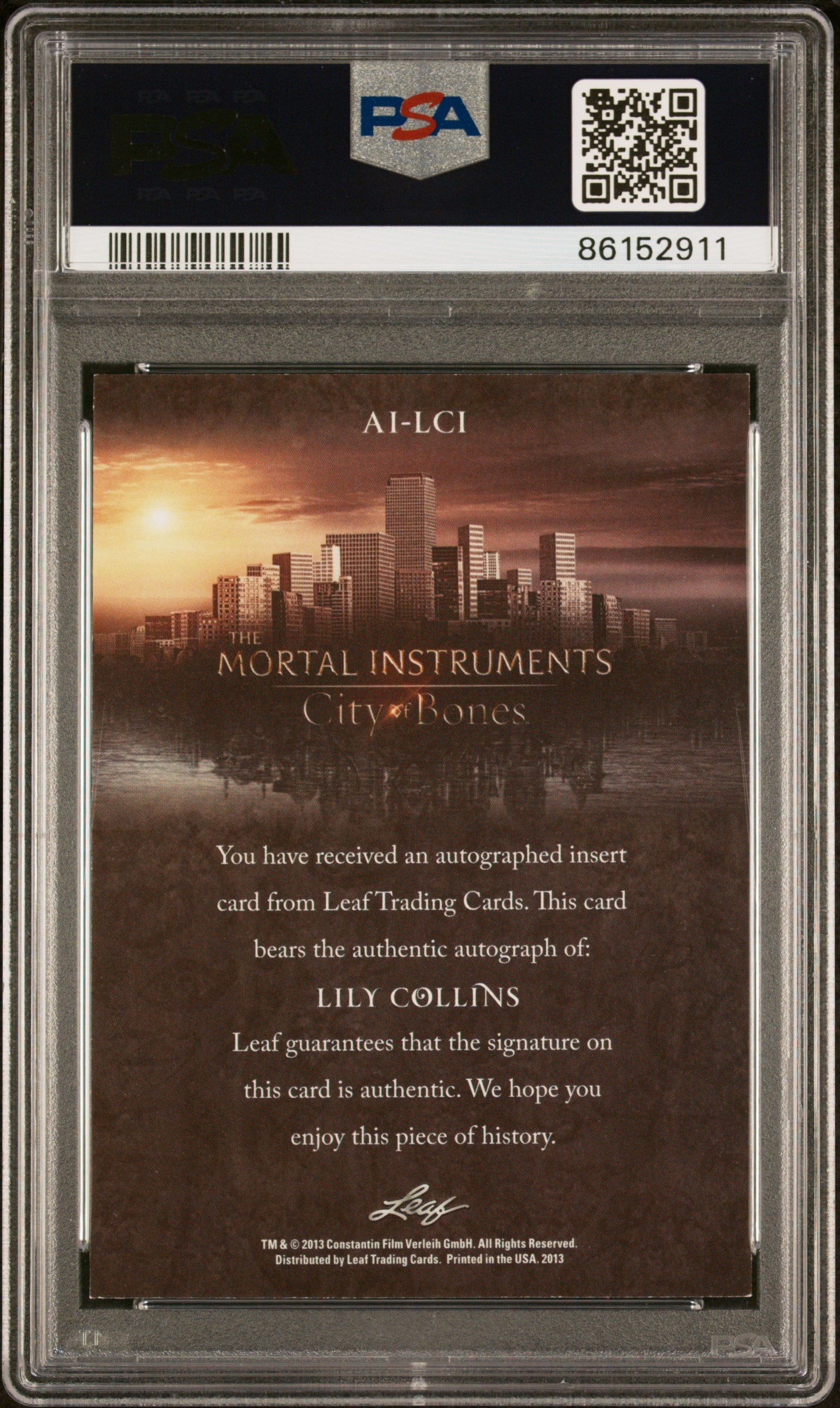 2013 Leaf The Mortal Instruments City Of Bones Autograph Lily Collins PSA 8