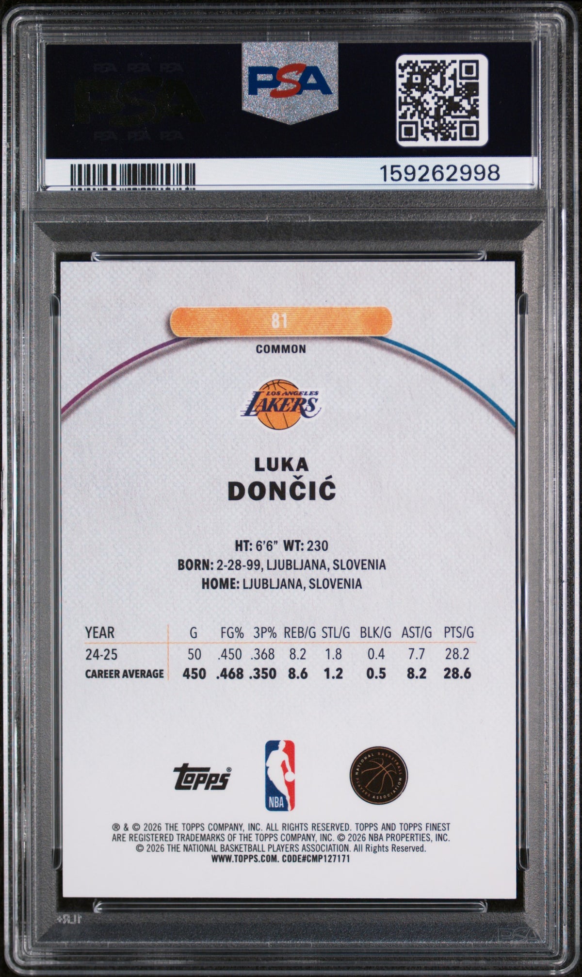 2025 Topps Finest Luka Doncic Sky Blue Refractor 104/350 #81 PSA 10