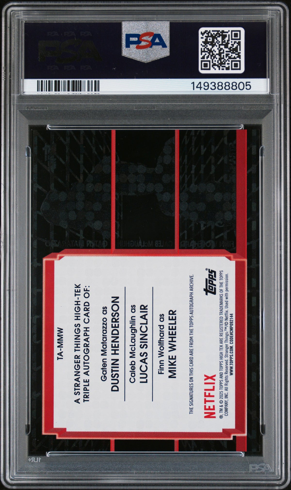 2025 Topps Stranger Things High Tek Triple Autographs FInn Caleb Gaten /1 PSA 9
