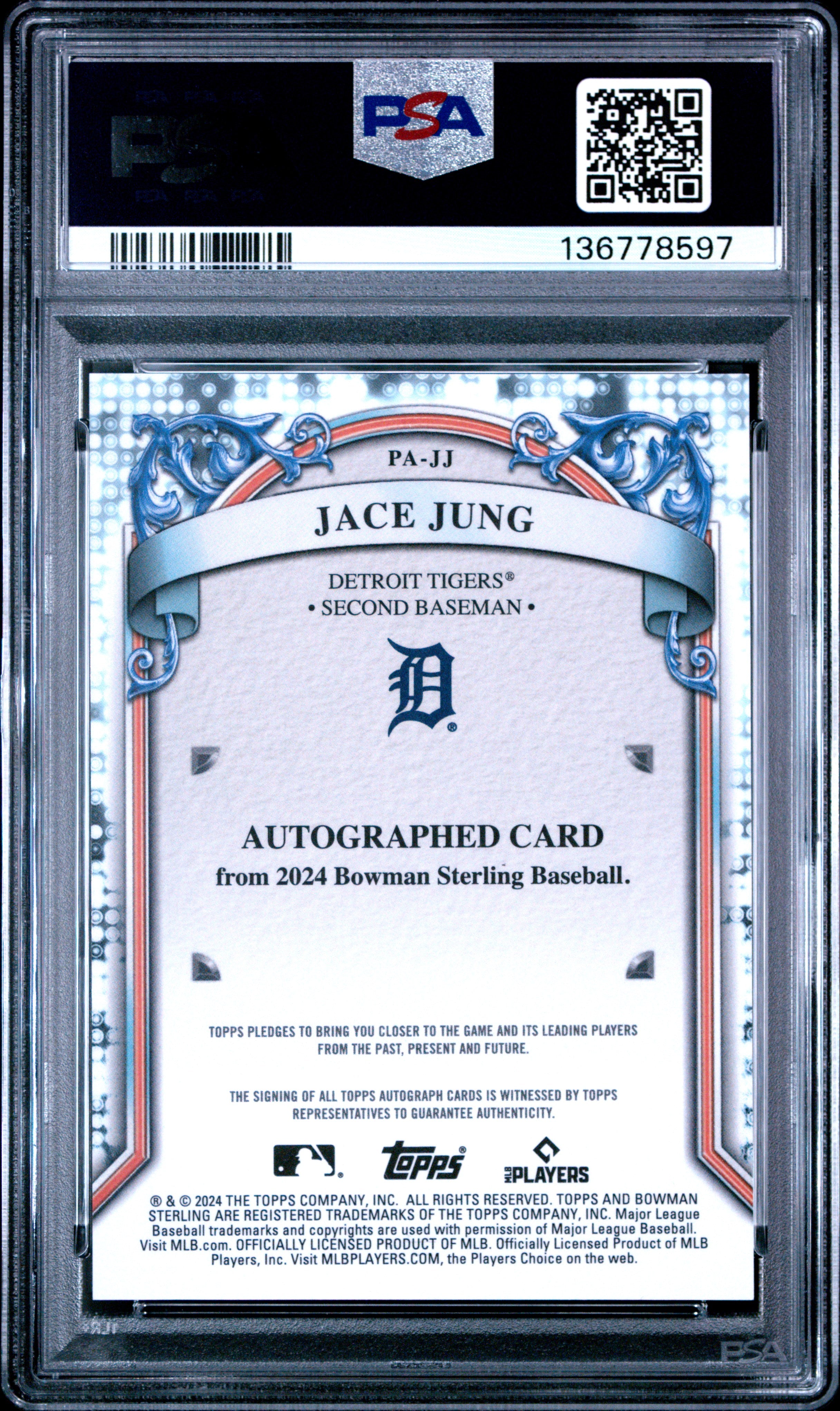 2024 Bowman Sterling Prospect Autographs Jace Jung #PAJJ PSA 10 GEM MINT