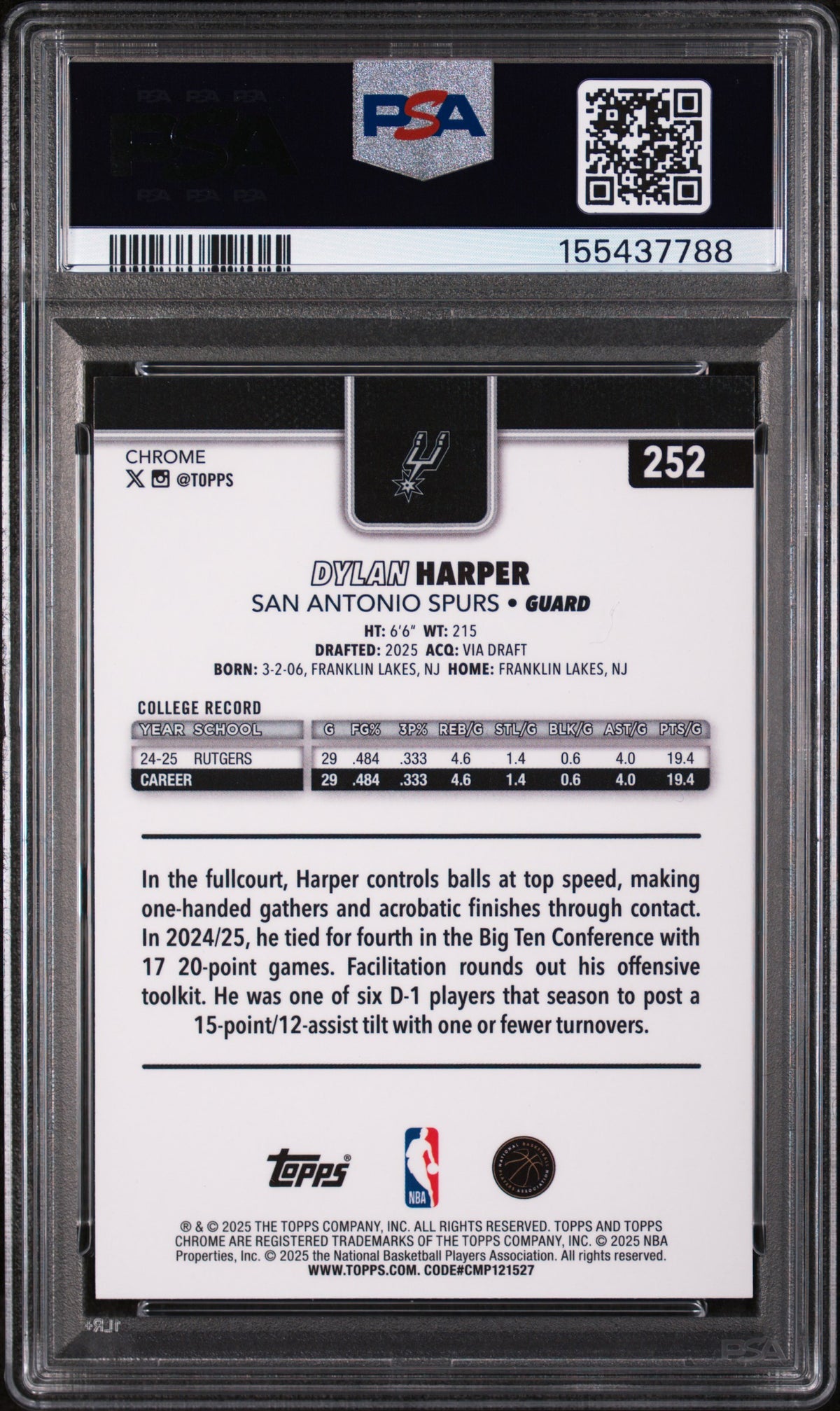 2025 Topps Chrome Dylan Harper Image Variation #252 PSA 8