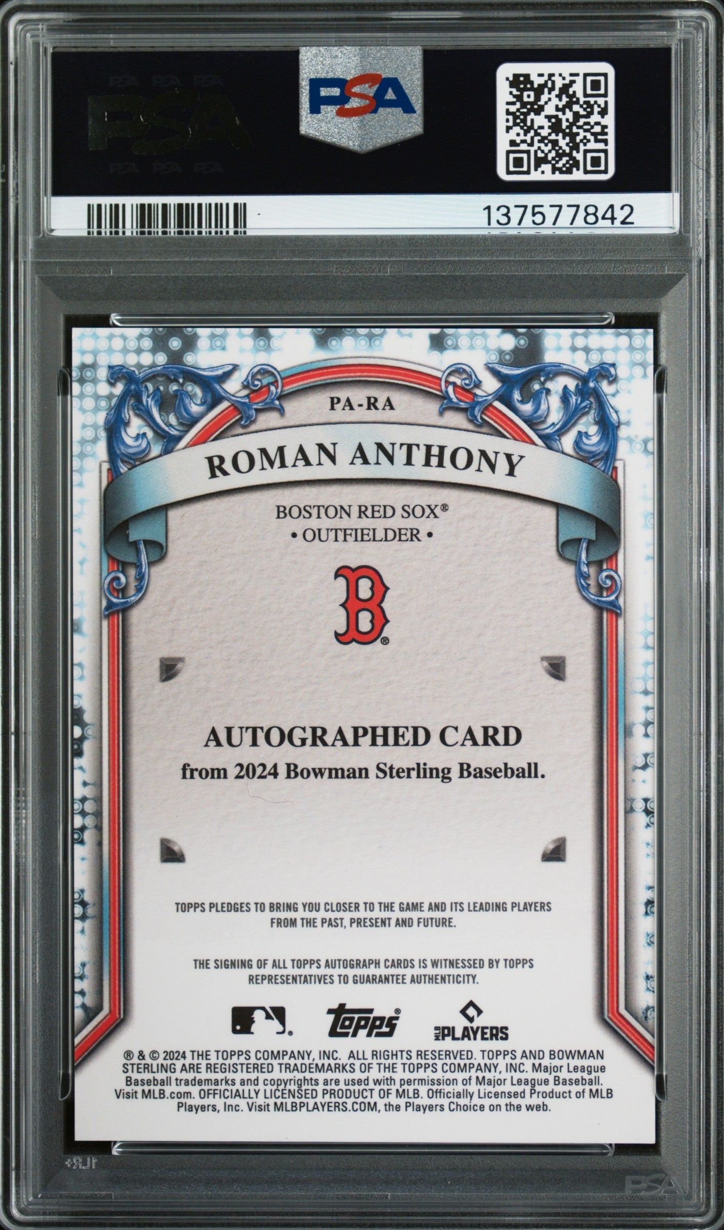 2024 Bowman Sterling Prospect Autographs Roman Anthony #PARA PSA A Auto 10