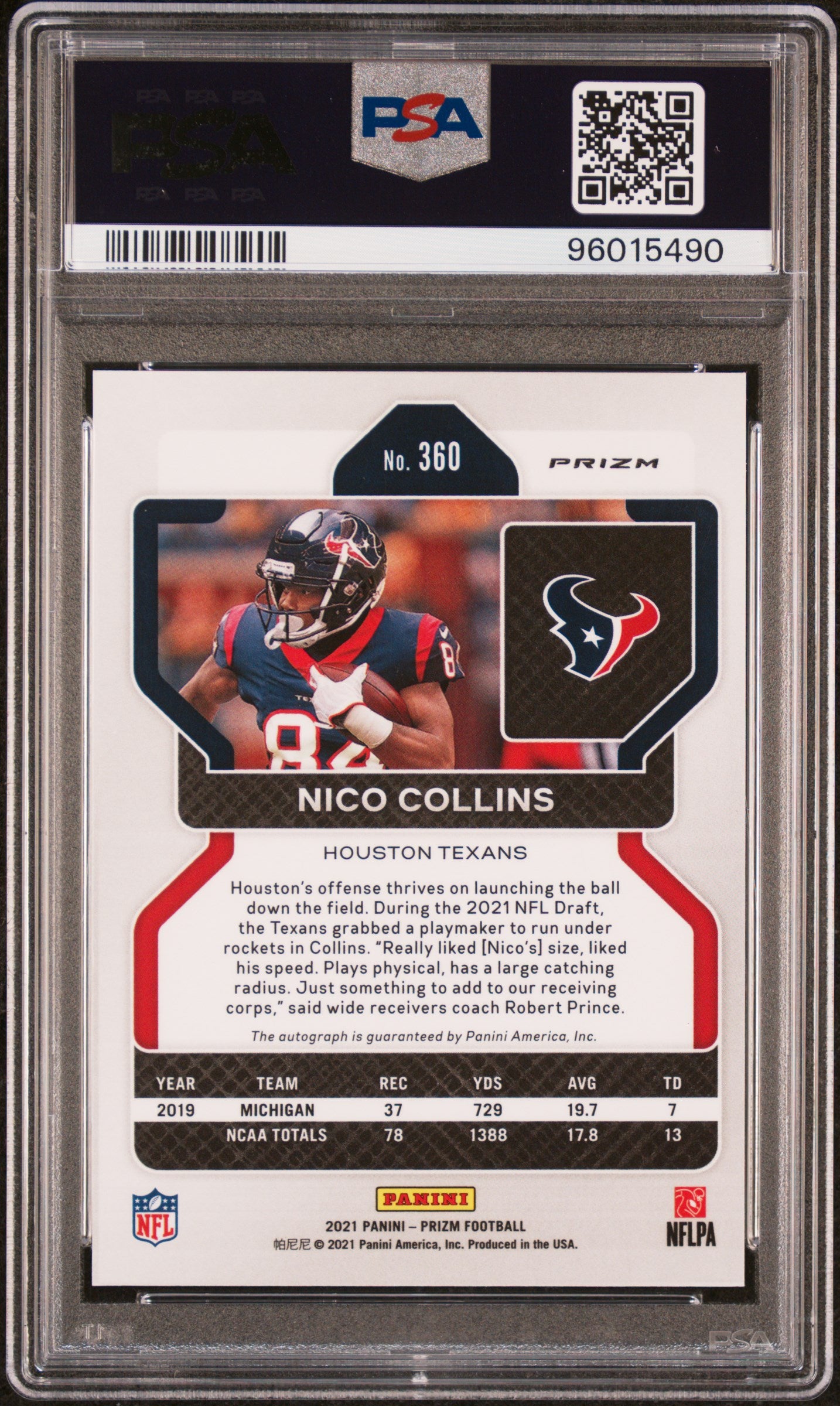 2021 Panini Prizm Silver Rookie Nico Collins Autograph #360 PSA 9