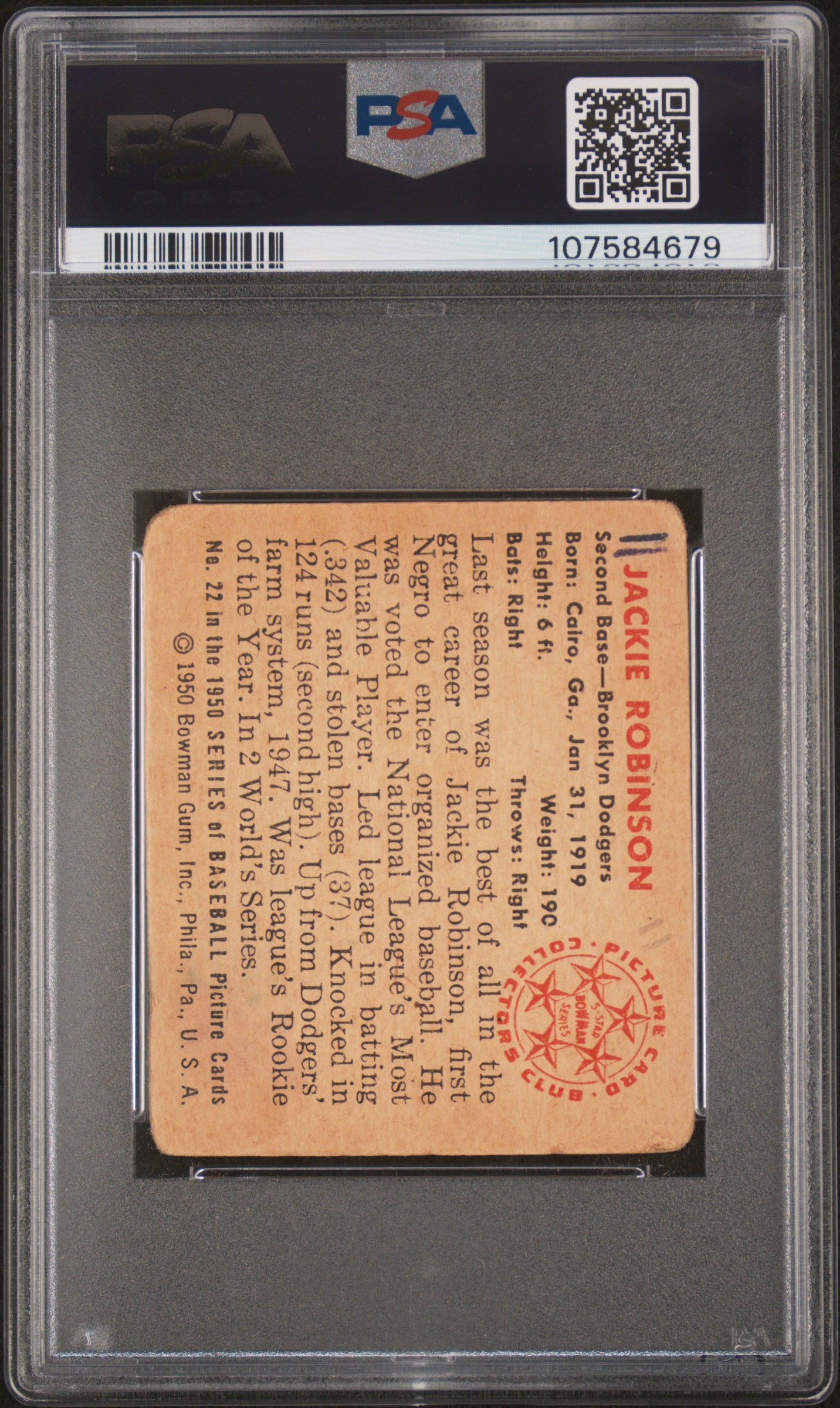 1950 Bowman Jackie Robinson #22 PSA A