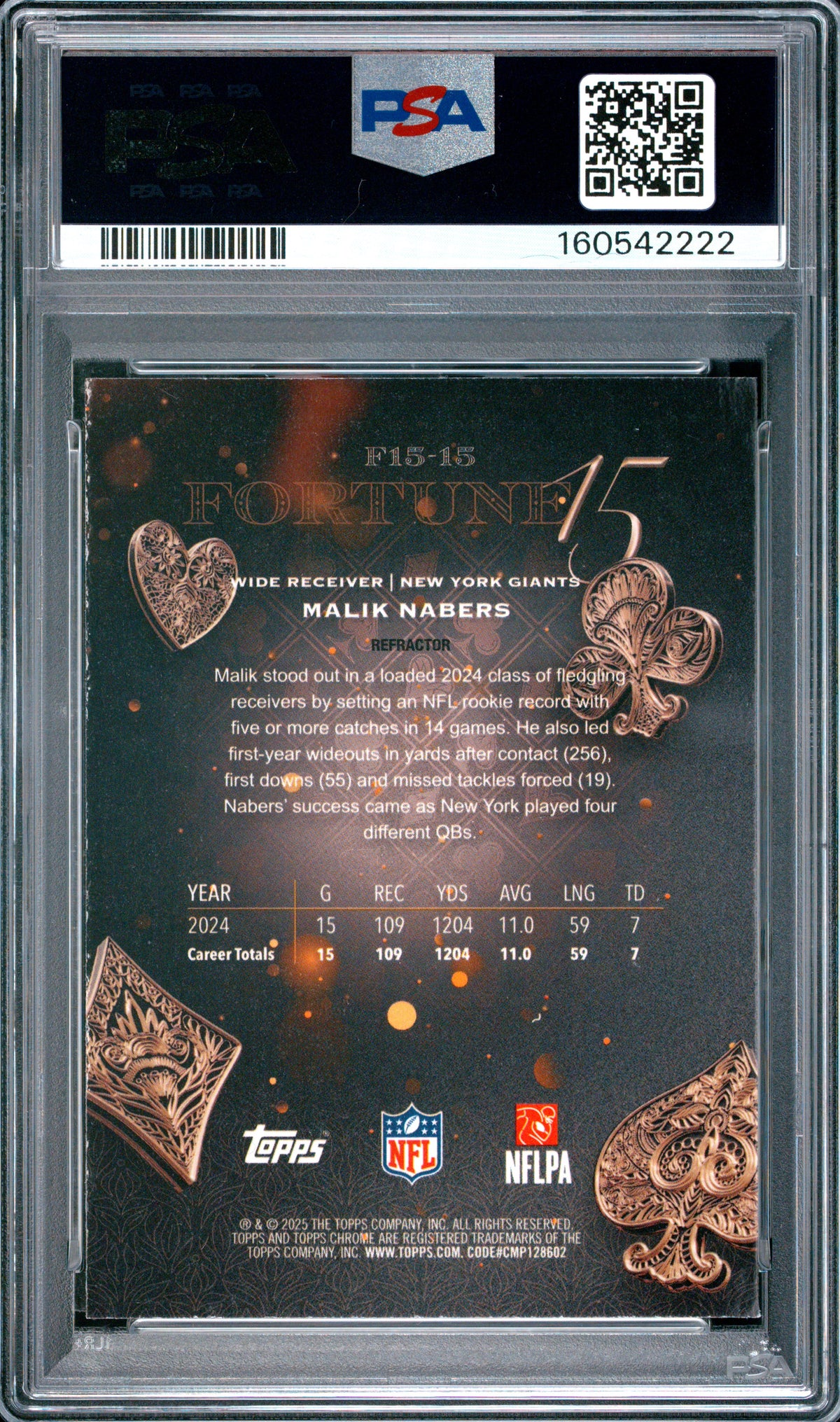 2025 Topps Chrome Fortune 15 Malik Nabers Refractor #15 PSA 10