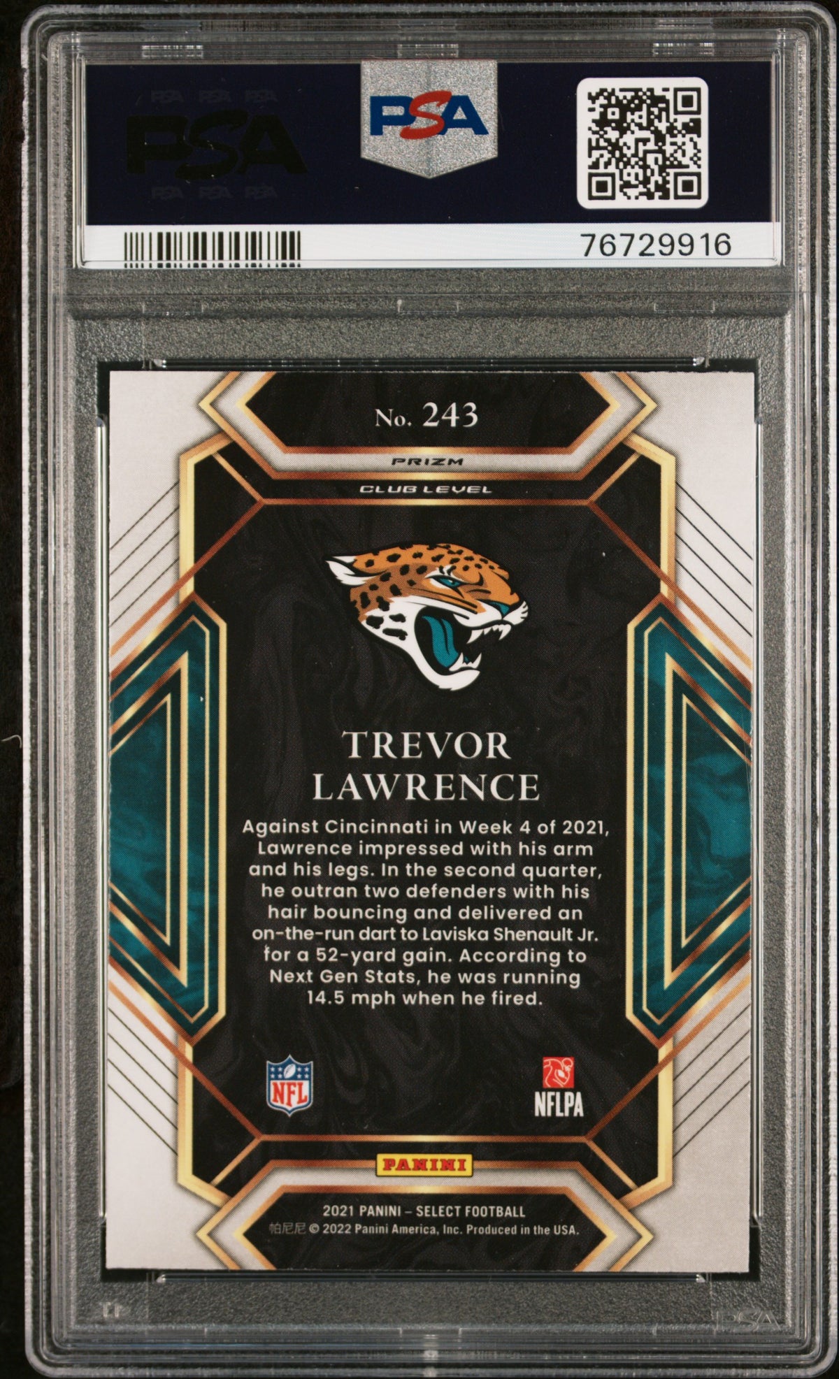 2021 Panini Select Trevor Lawrence - RC Tiger Prizm Rookie PSA 9 MINT Jaguars