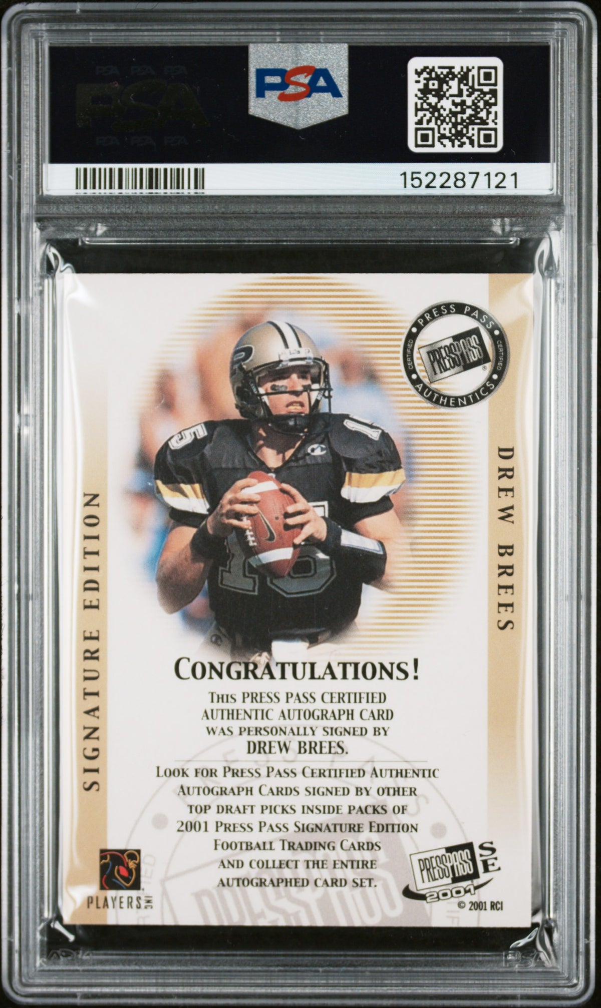 2001 Press Pass Se Autographs Drew Brees Rookie PSA AUTO 10 New Orleans Saints