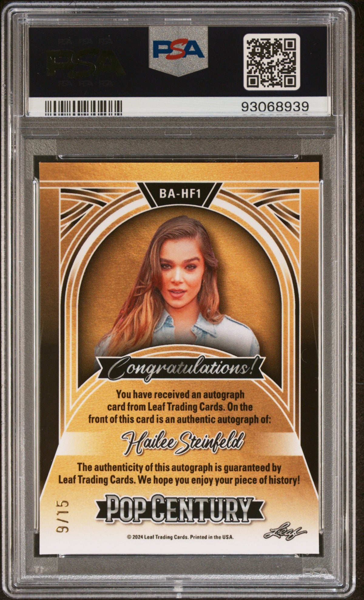 2024 Leaf Metal Pop Century Autographs Hailee Steinfeld #BAHF1 PSA 8