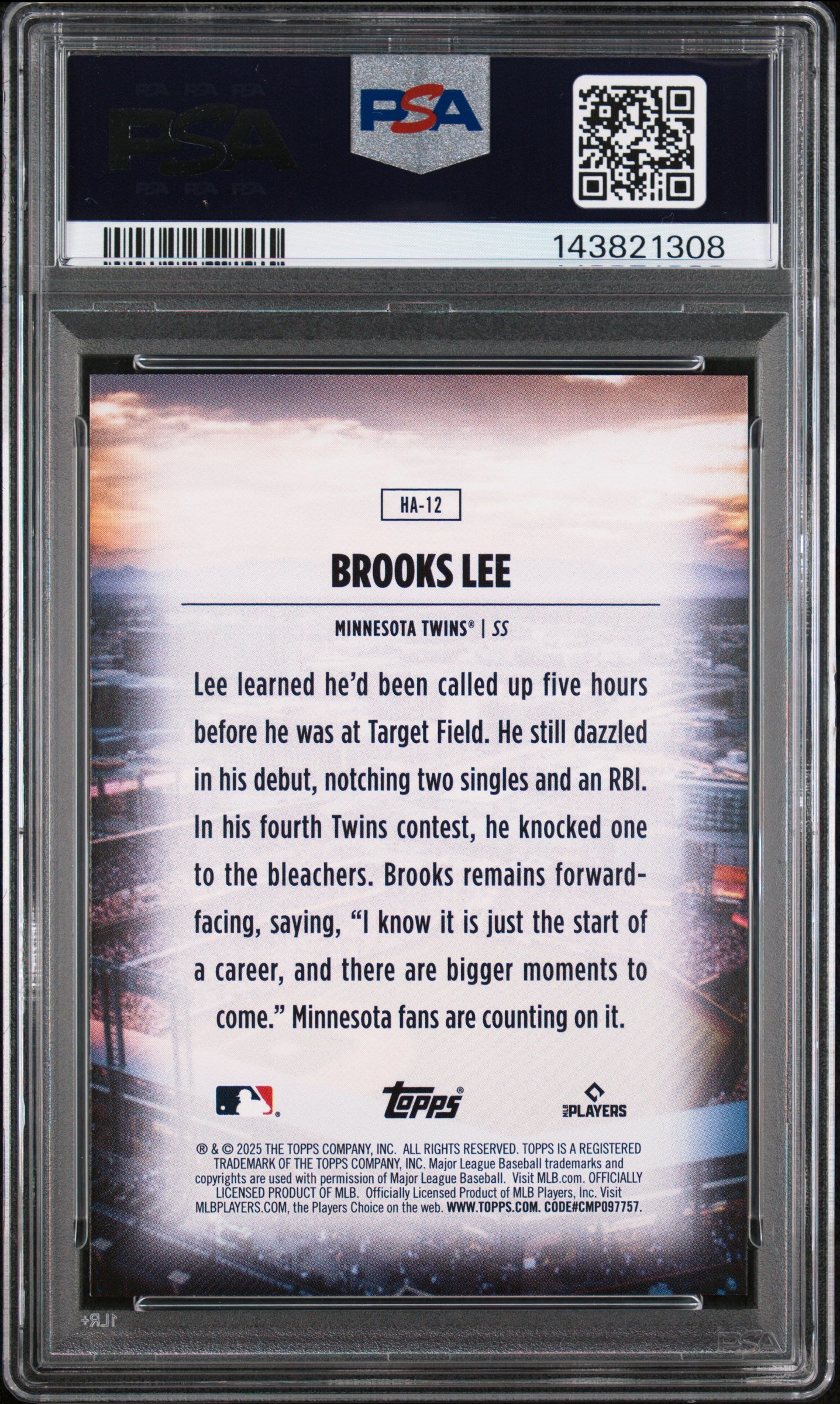 2025 Topps Home Field Advantage Brooks Lee #HA12 PSA 10
