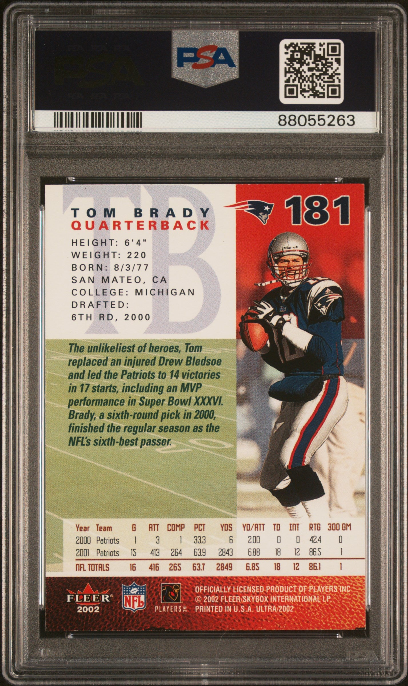 2002 Fleer Ultra Tom Brady #181 PSA 9 New England Patriots