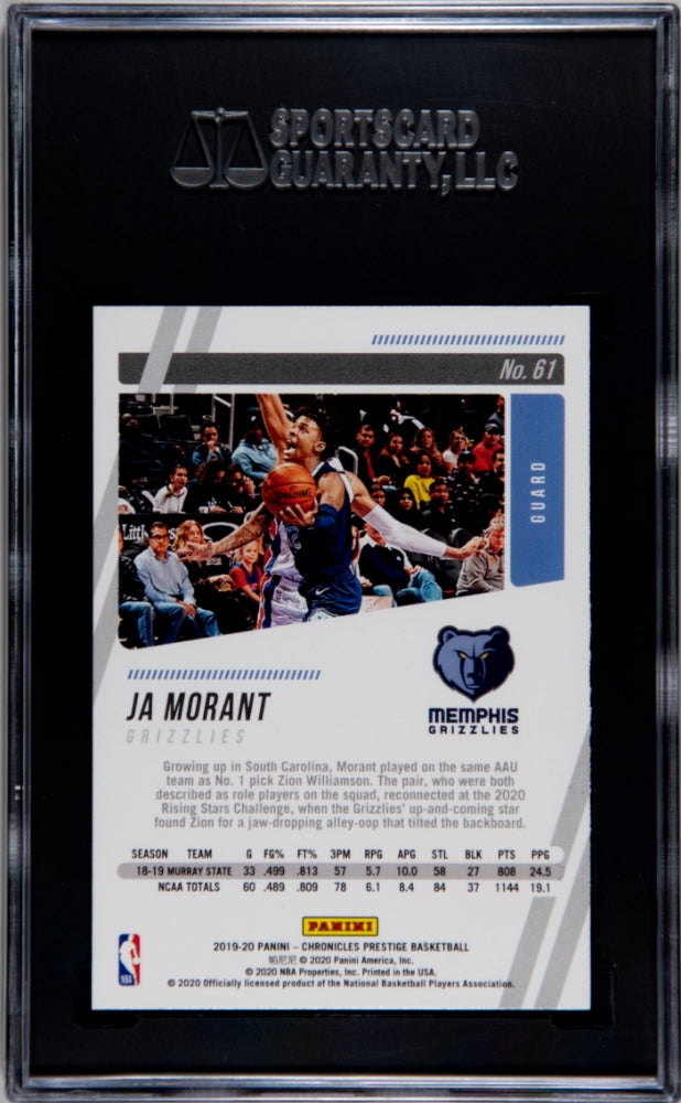 2019 Panini Chronicles Ja Morant Prestige Teal Rookie #61 SGC 9.5