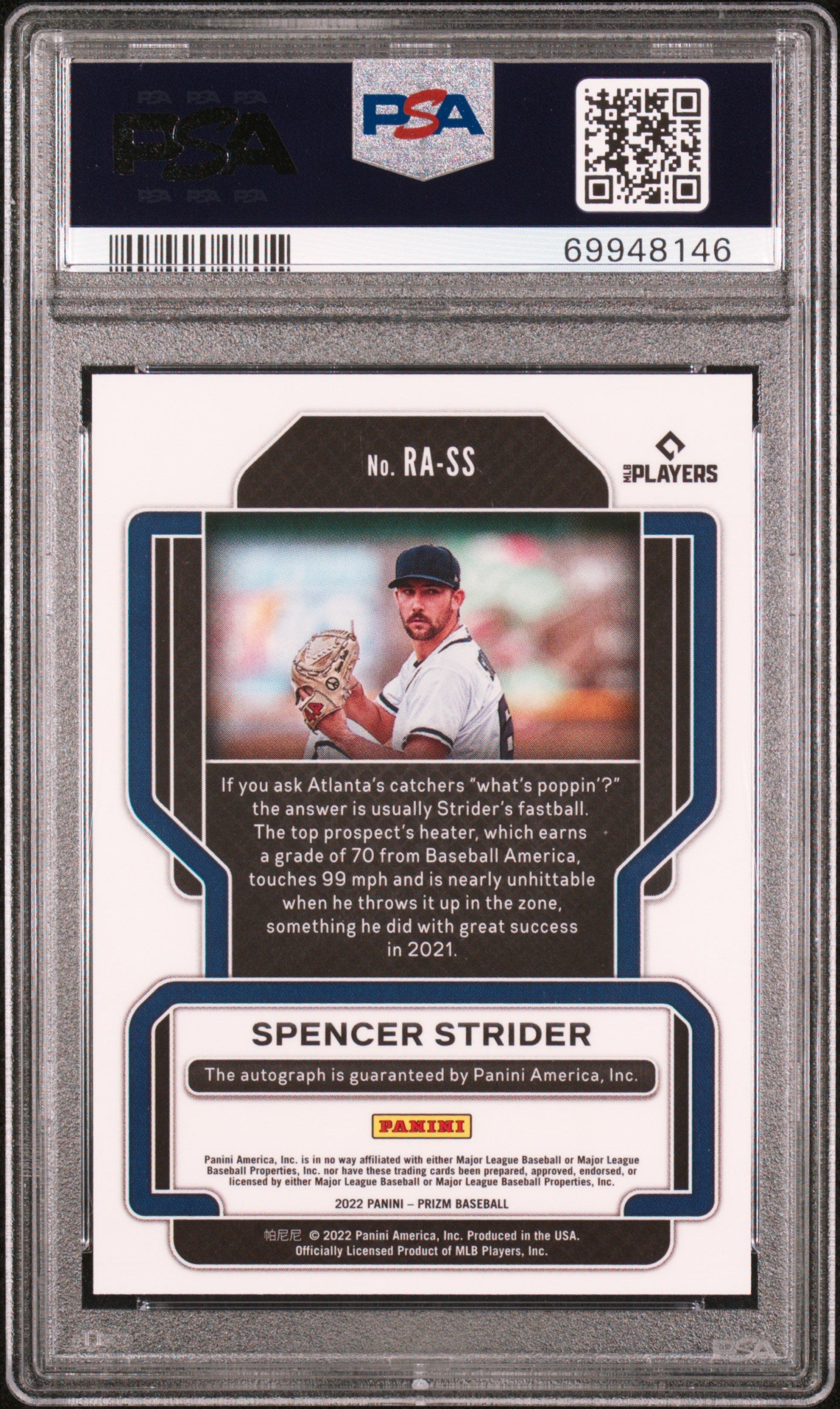 2022 Panini Prizm Rookie Autographs Spencer Strider #RASS PSA 9 NYY