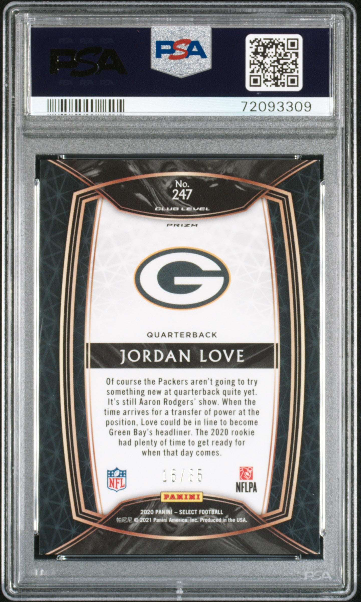 2020 Panini Select Jordan Love White Prizm #247 PSA 9