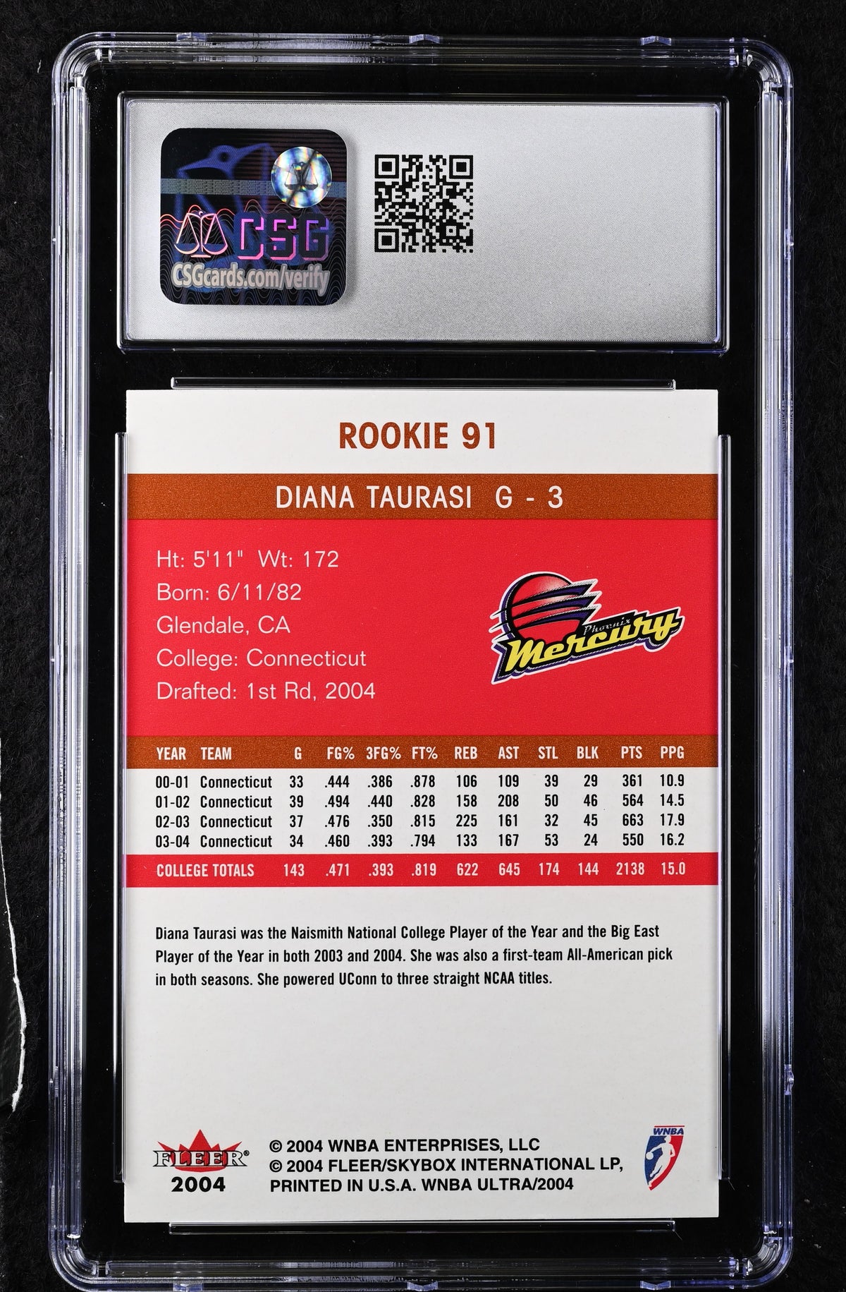 2004-05 Fleer Ultra WNBA Diana Taurasi #91 CGC 9.5 Mint Plus Phoenix Mercury