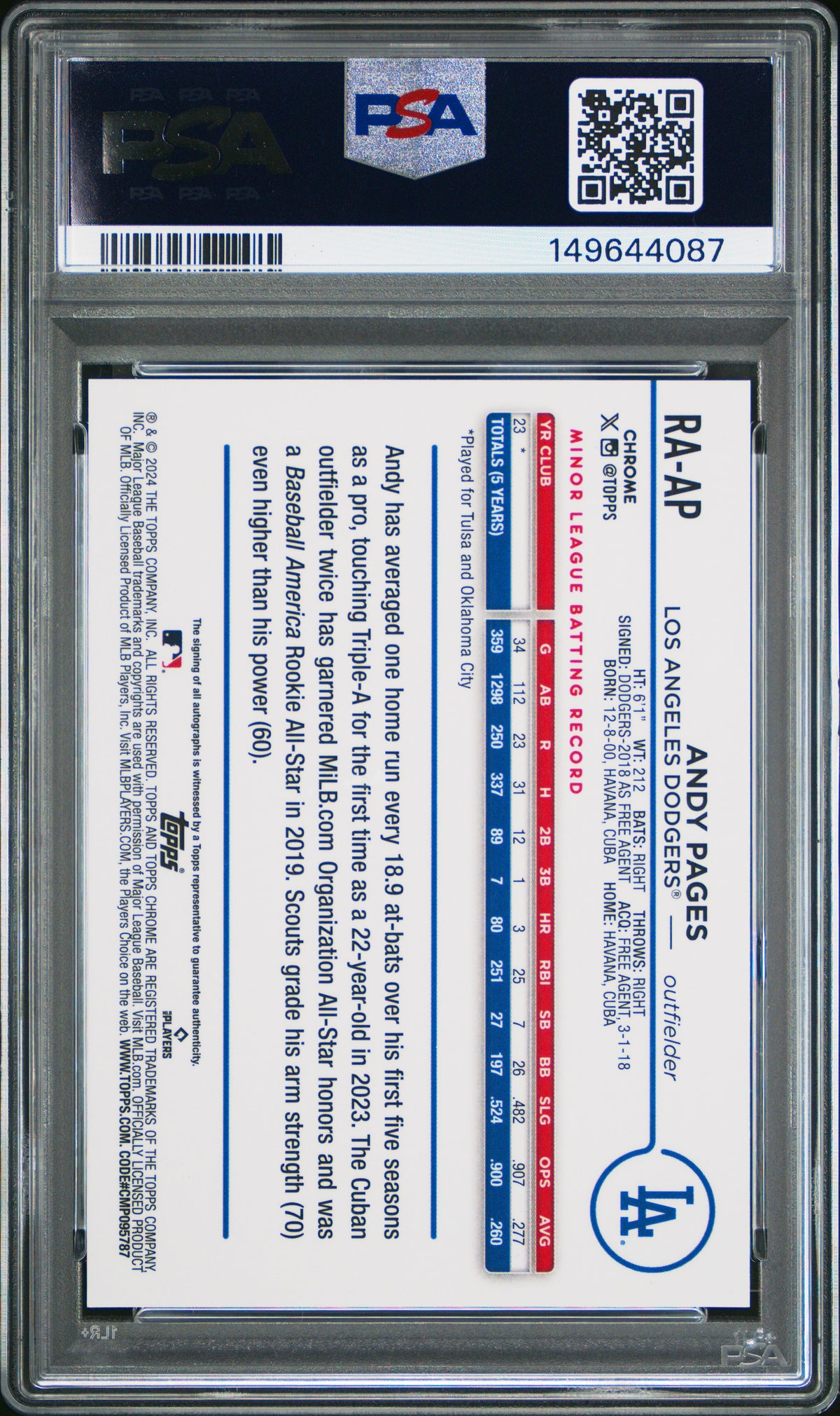 2024 Topps Chrome Update Rookie Auto Andy Pages Mag Lava Lamp 139/299 PSA 9