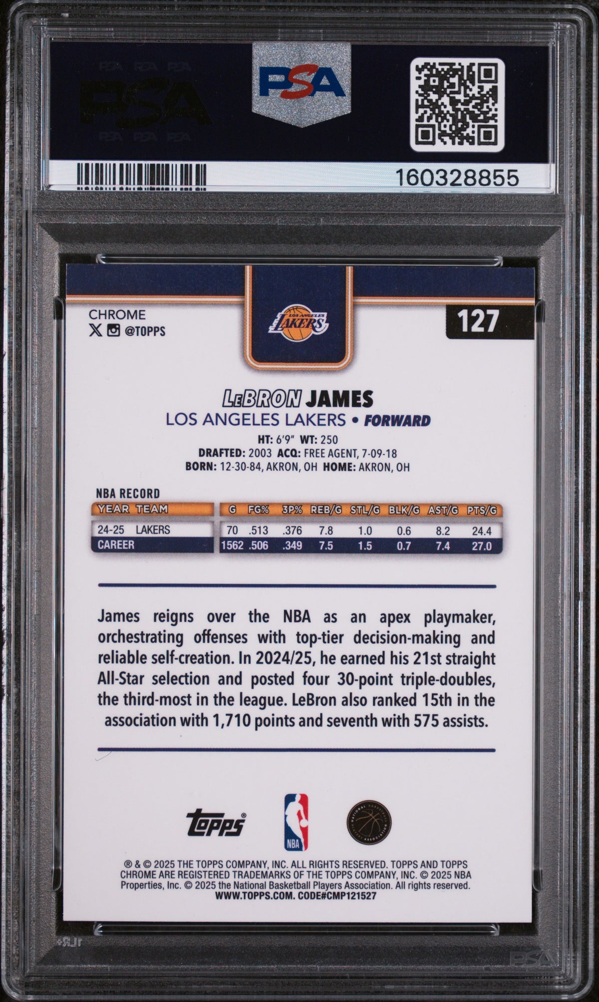 2025 Topps Chrome LeBron James Skylight Refractor #127 PSA 9