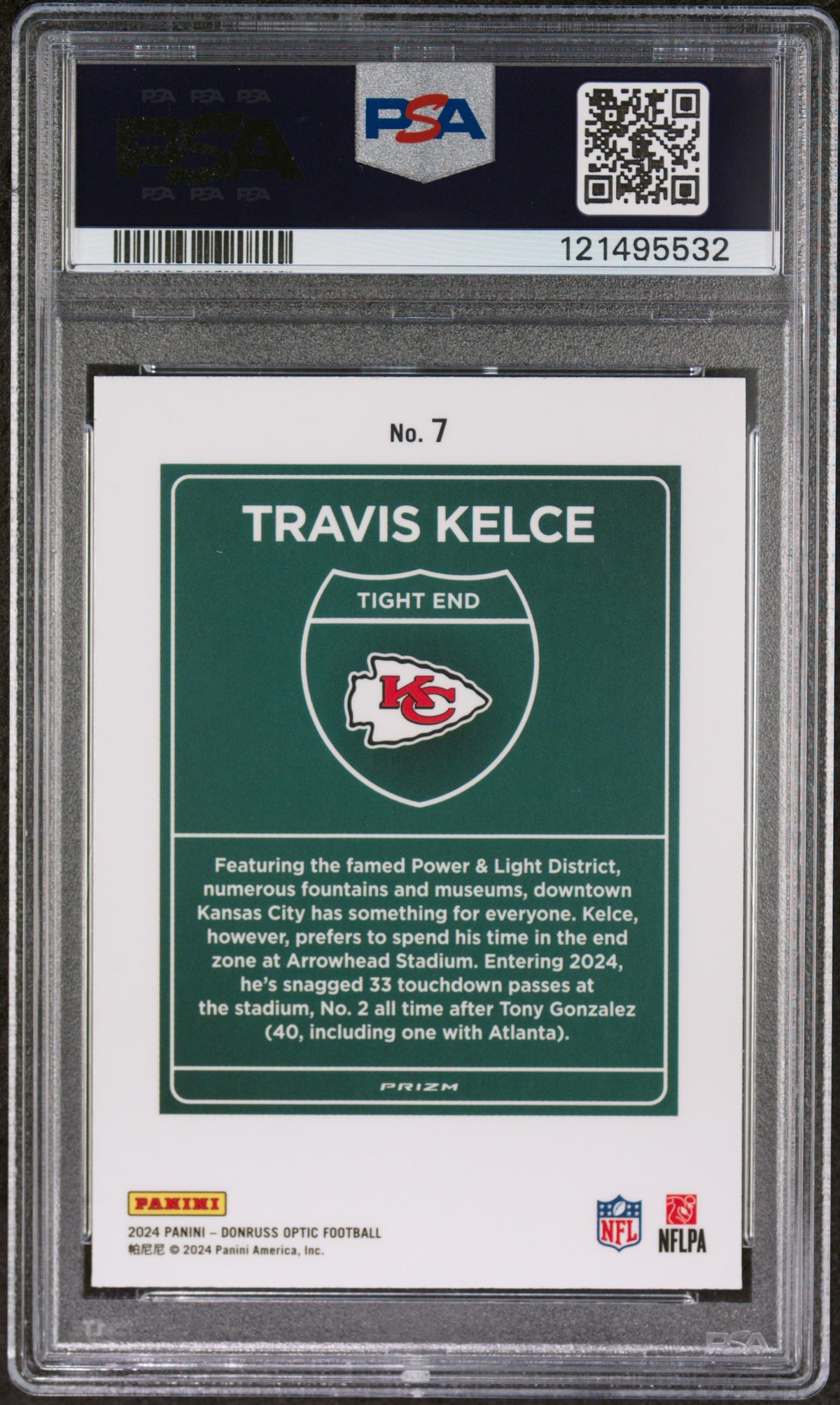 2024 Panini Donruss Optic Downtown! Travis Kelce #7 PSA 10