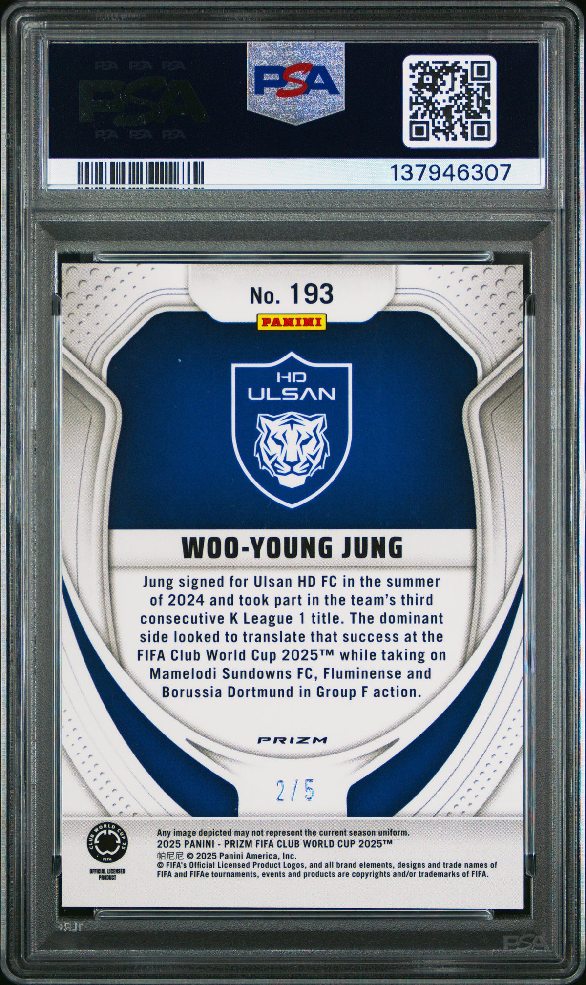2025 Panini Prizm FIFA Club World Cup Woo-Young Jung Green 2/5 PSA 10 GEM MINT