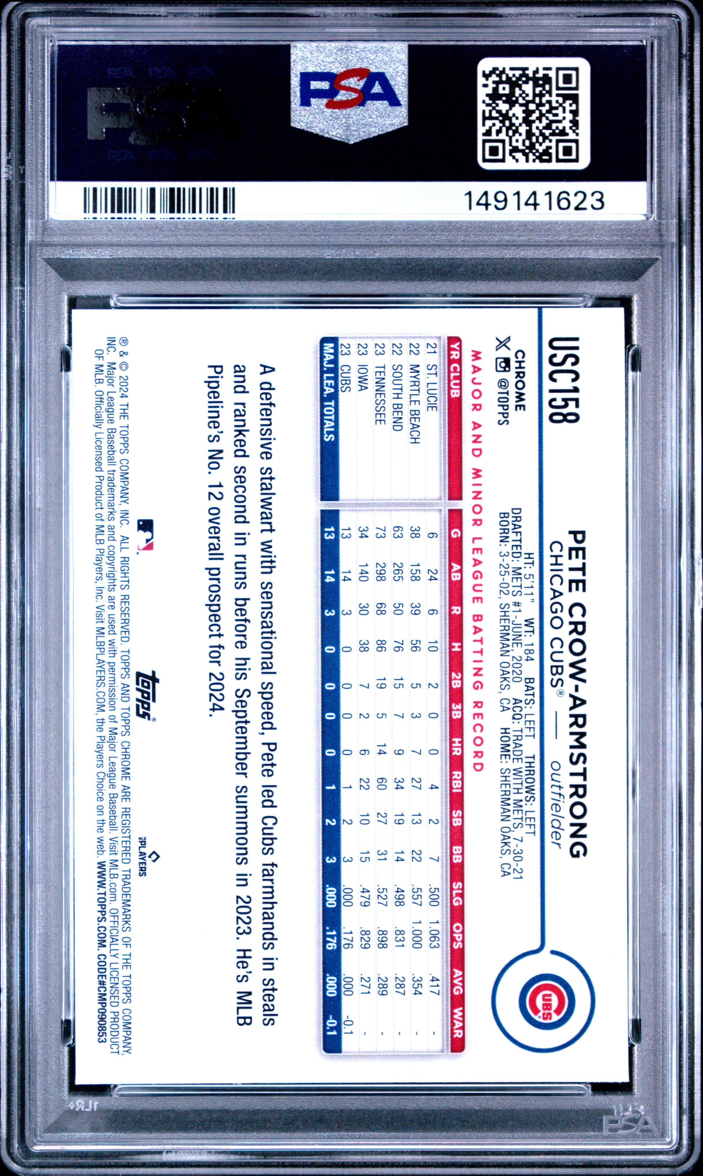2024 Topps Chrome Update Pete Crow-Armstrong SP #USC158 PSA 9