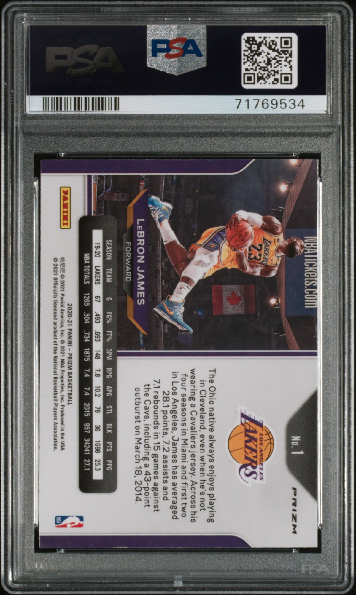 2020 Panini Prizm LeBron James Purple Wave #1 PSA 9