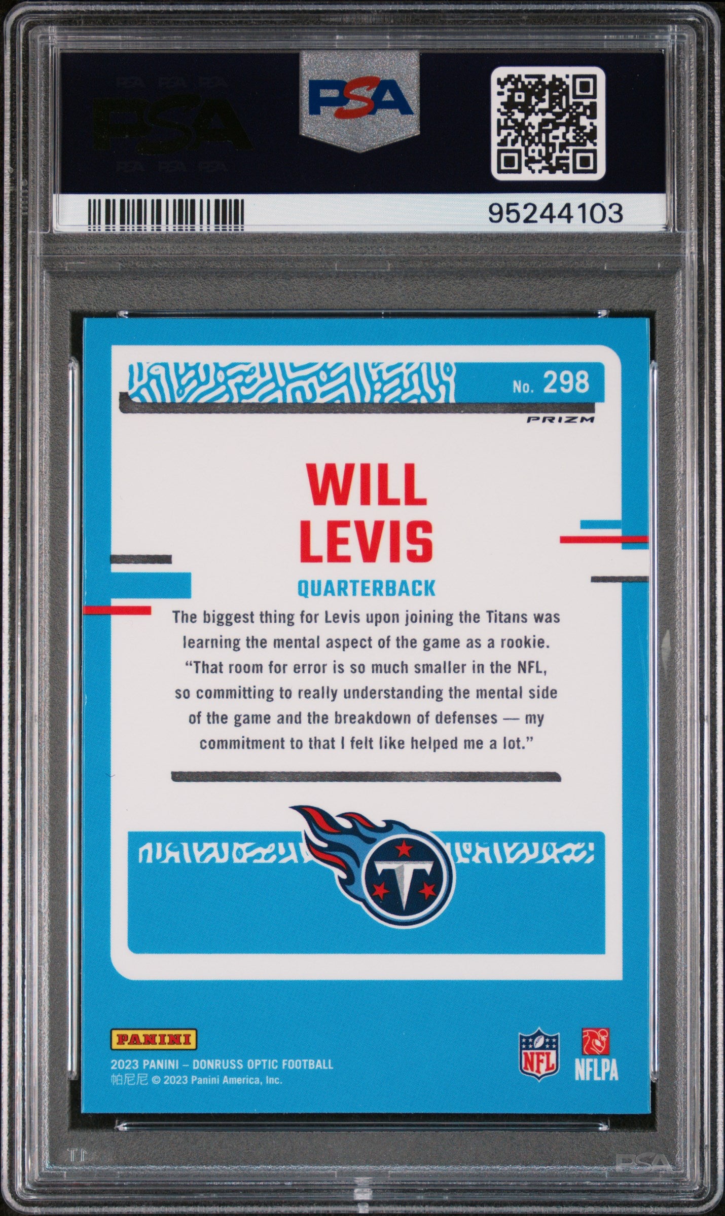 2023 Panini Donruss Optic Will Levis Holo #298 PSA 10