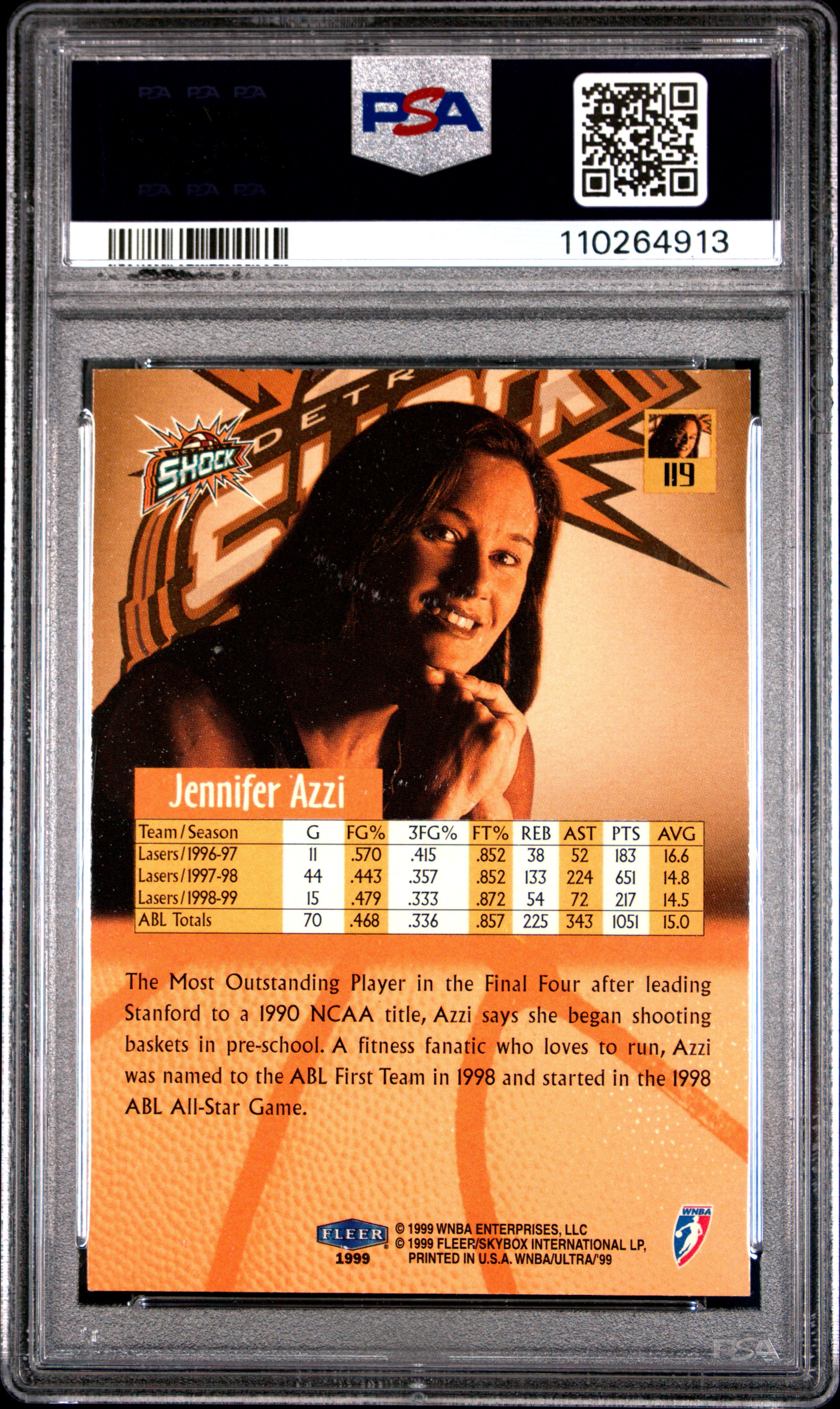 1999 Ultra WNBA Jennifer Azzi #119 PSA 9