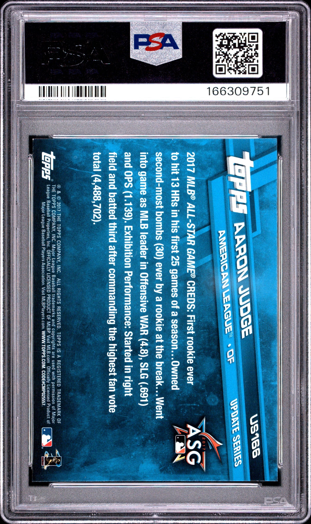 2017 Topps Update Aaron Judge SP Rookie #US166 PSA 9 New York Yankees