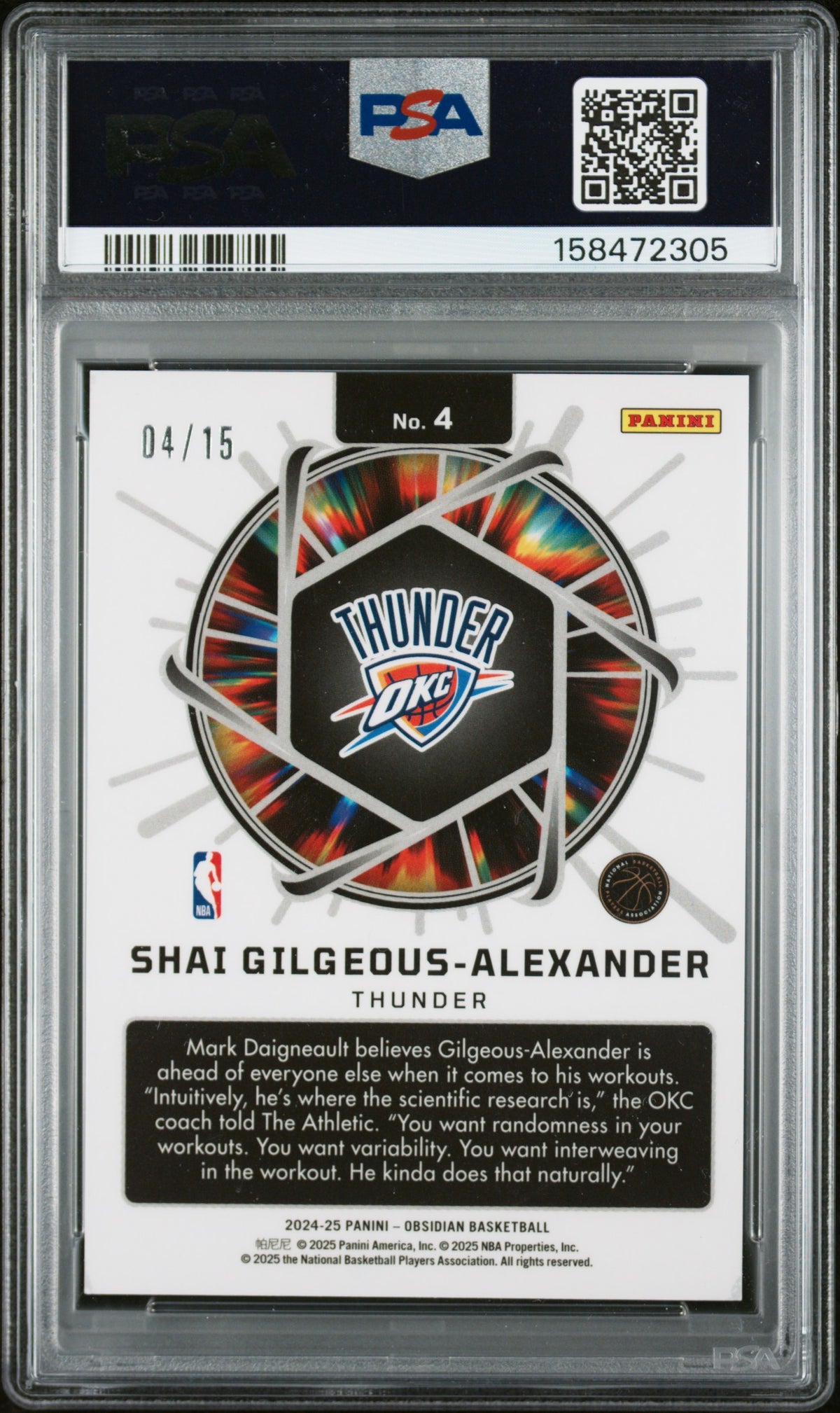 2024 Panini Obsidian Supernova S. Gilgeous-Alexander Ee Hot Springs #4 PSA 10