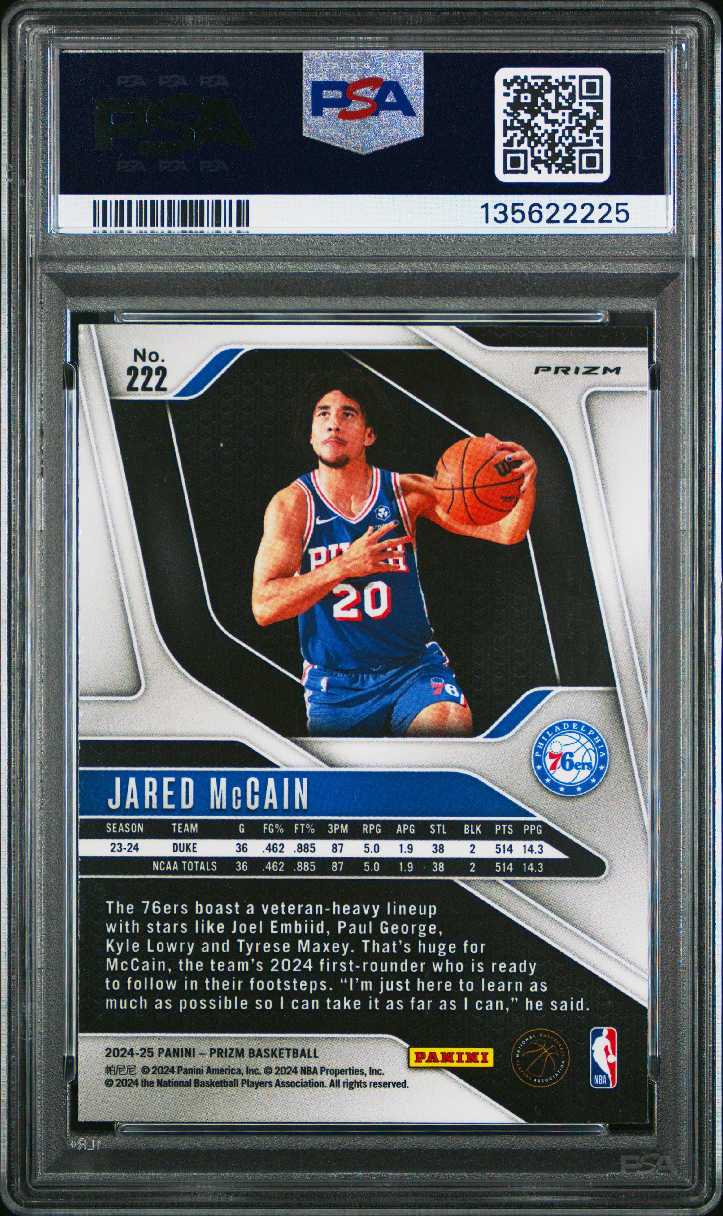 2024 Panini Prizm Jared Mccain Green Ice #222 PSA 10
