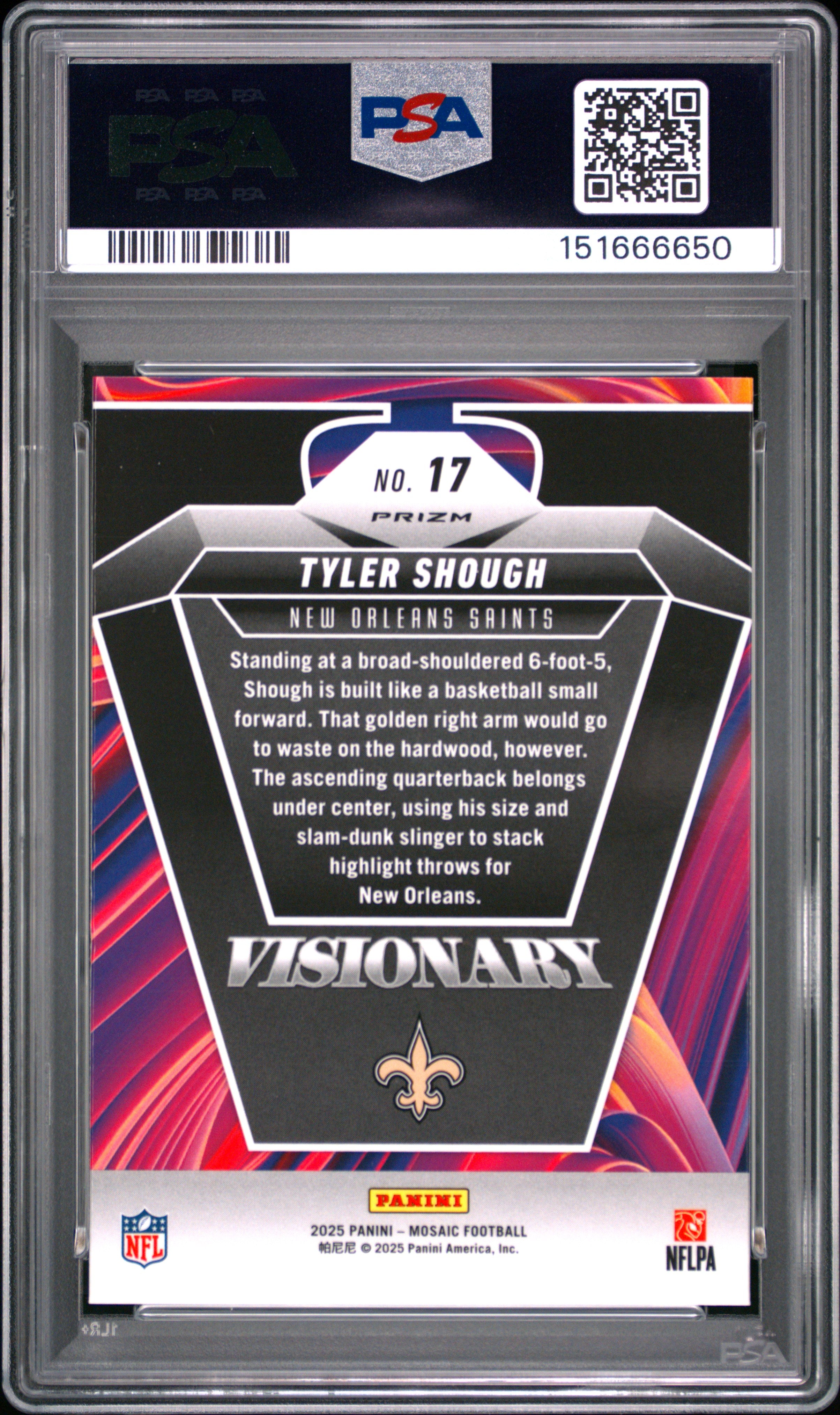 2025 Panini Mosaic Visionary Tyler Shough #17 PSA 10