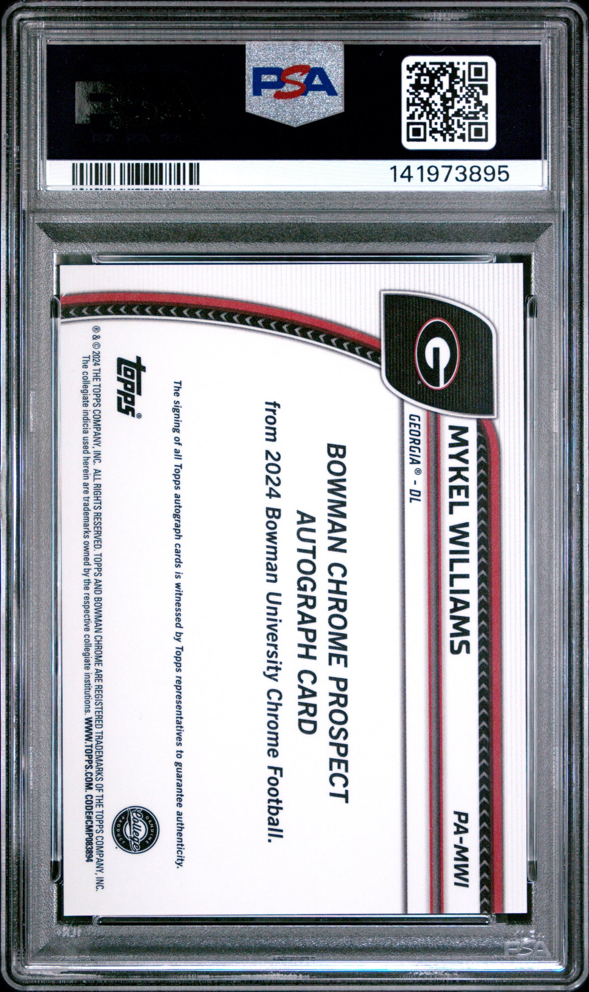 2024 Bowman University Chrome Auto Mykel Williams Gold Shimmer 41/50 PSA 10