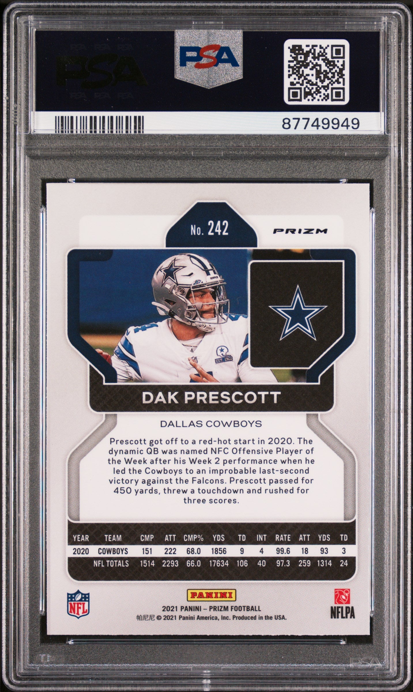 2021 Panini Prizm Dak Prescott Silver #242 PSA 9 Dallas Cowboys