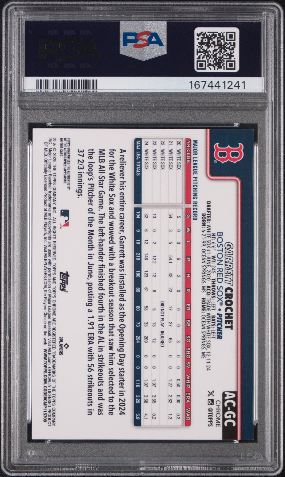 2025 Topps Chrome Update Autographs Garrett Crochet Gold Ref 35/50 #GC PSA 10