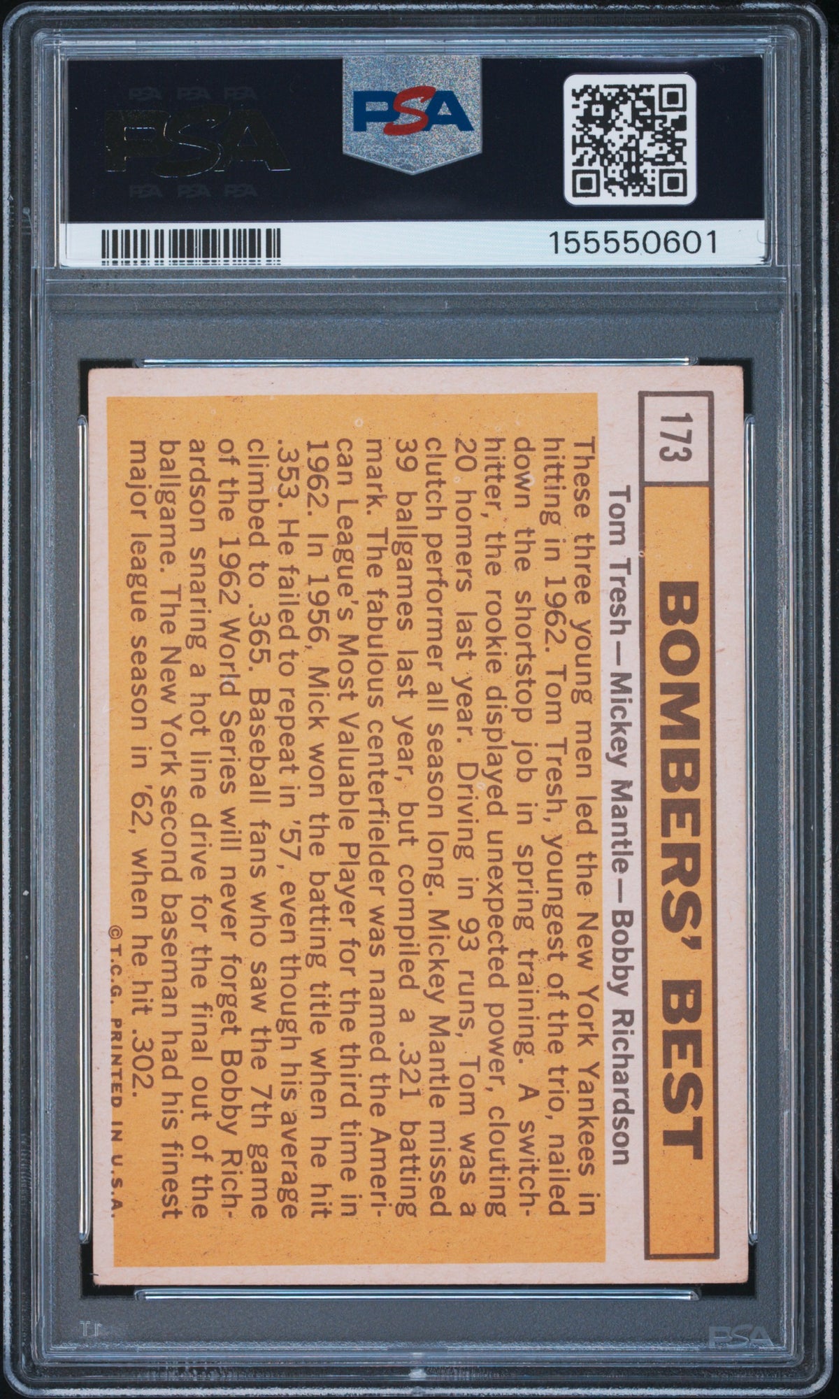 1963 Topps Bombers' Best Tresh Mantle Richardson #173 PSA 3 New York Yankees